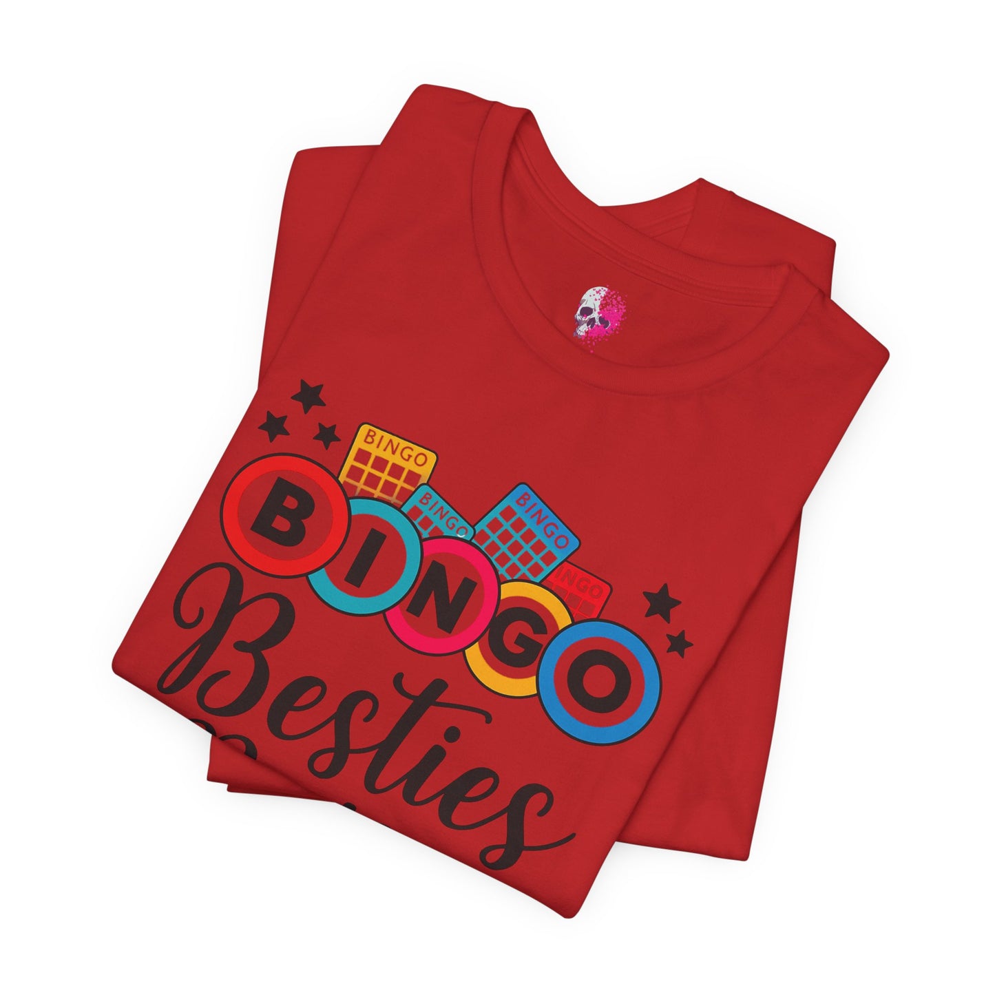 Bingo Besties Tee - Fun Unisex Jersey Short Sleeve Shirt for Game Nights, Friendship Gifts, Birthday Parties, Casual Wear