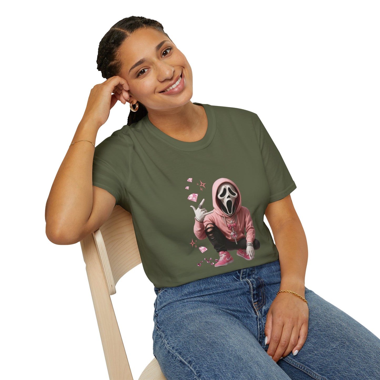 Scream-Inspired Graphic Tee, Unisex Softstyle T-Shirt, Trendy Casual Wear, Halloween Costume Top, Streetwear Apparel