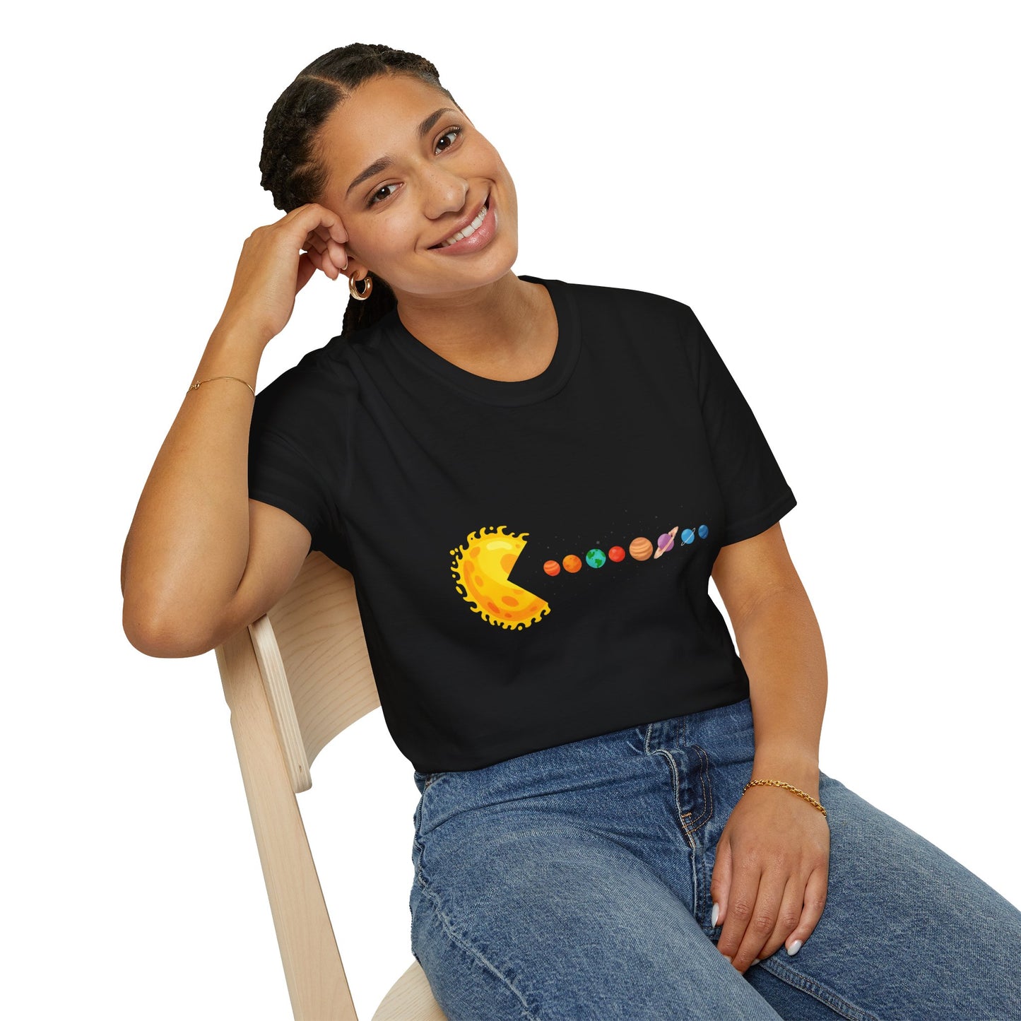 Sunny Universe Graphic T-Shirt, Unisex Softstyle Tee, Cosmic Art Shirt, Gift for Space Lovers, Fun Astrological Tee, Casual Everyday Wear