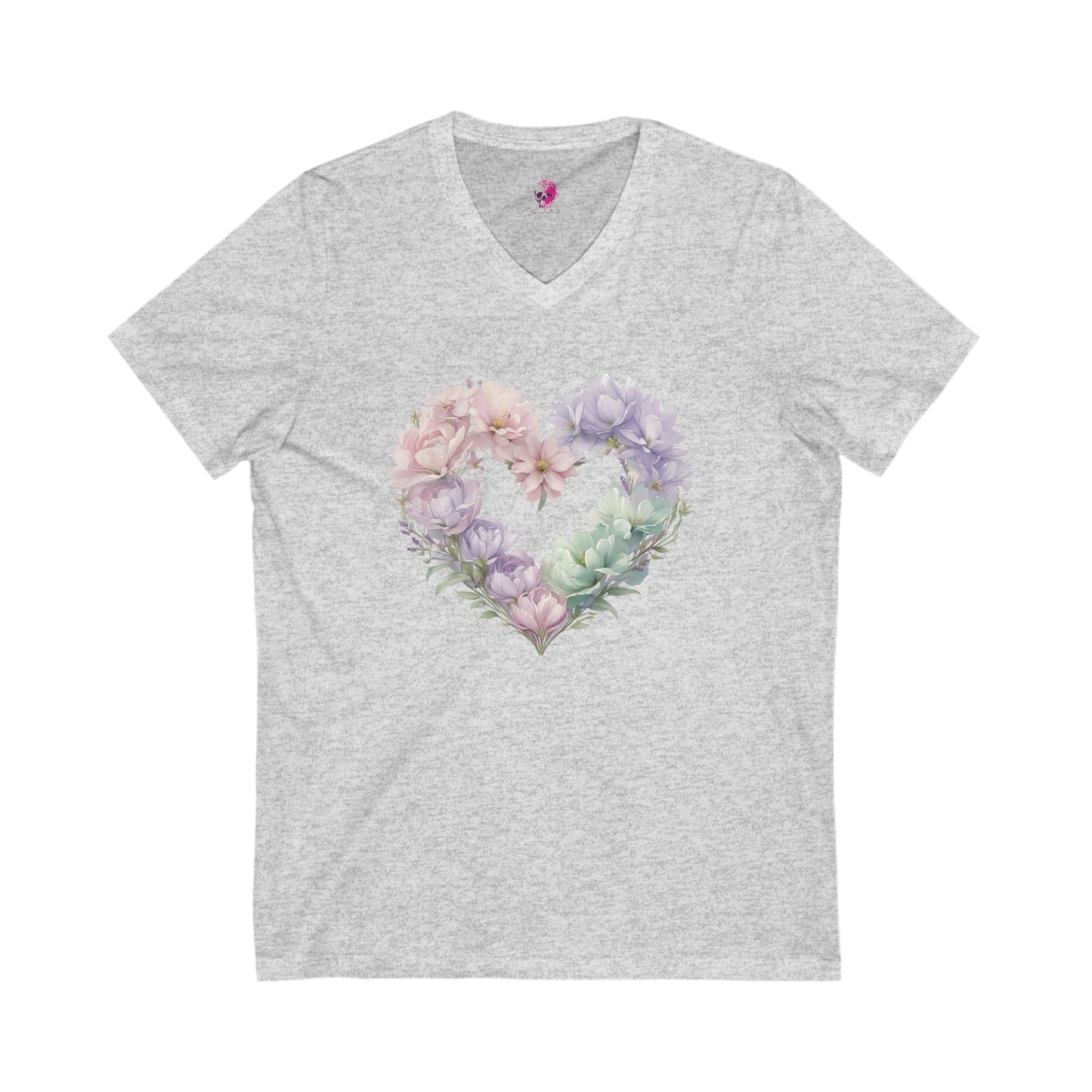 Floral Heart V-Neck Tee, Love Shirt, Gift for Her, Floral Graphic Tee, Spring Fashion, Casual Style