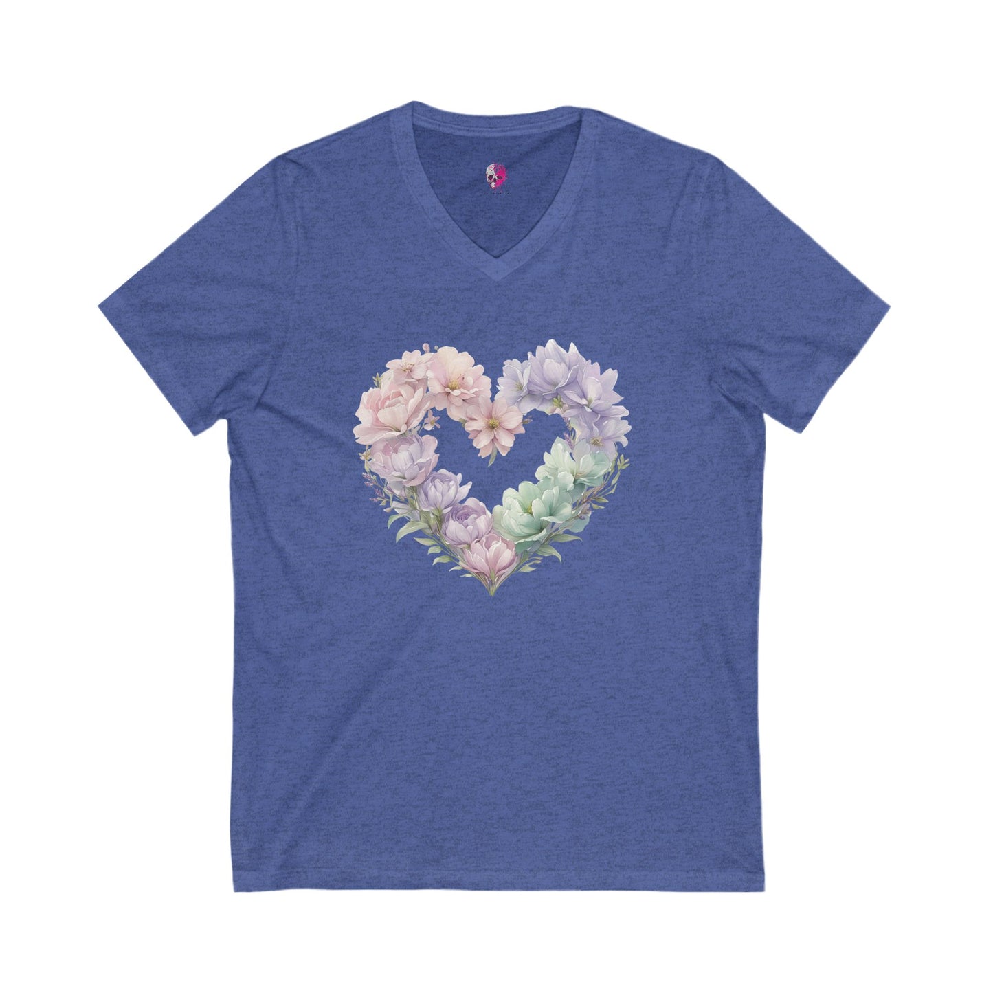 Floral Heart V-Neck Tee, Love Shirt, Gift for Her, Floral Graphic Tee, Spring Fashion, Casual Style