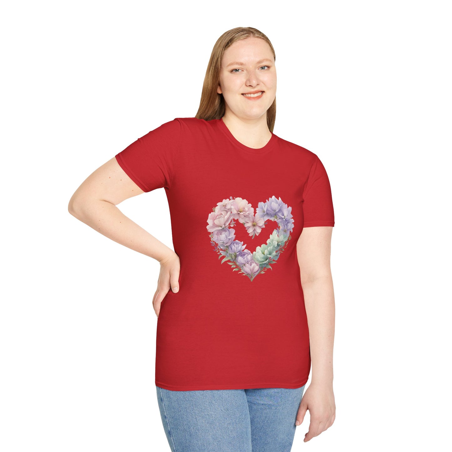 Floral Heart Unisex T-Shirt | Softstyle Tee for Floral Lovers | Perfect Gift for Birthdays, Anniversaries, or Casual Wear