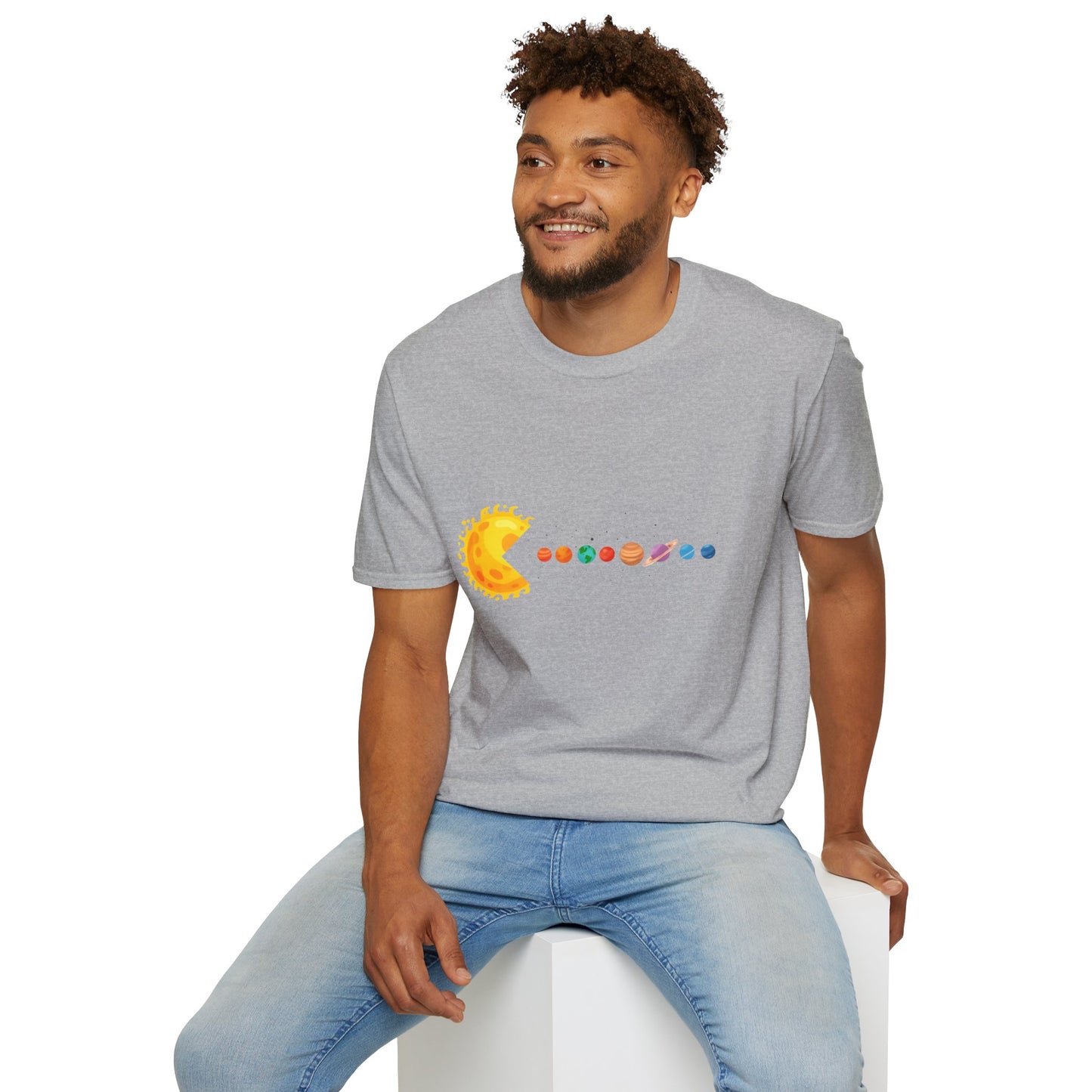 Sunny Universe Graphic T-Shirt, Unisex Softstyle Tee, Cosmic Art Shirt, Gift for Space Lovers, Fun Astrological Tee, Casual Everyday Wear