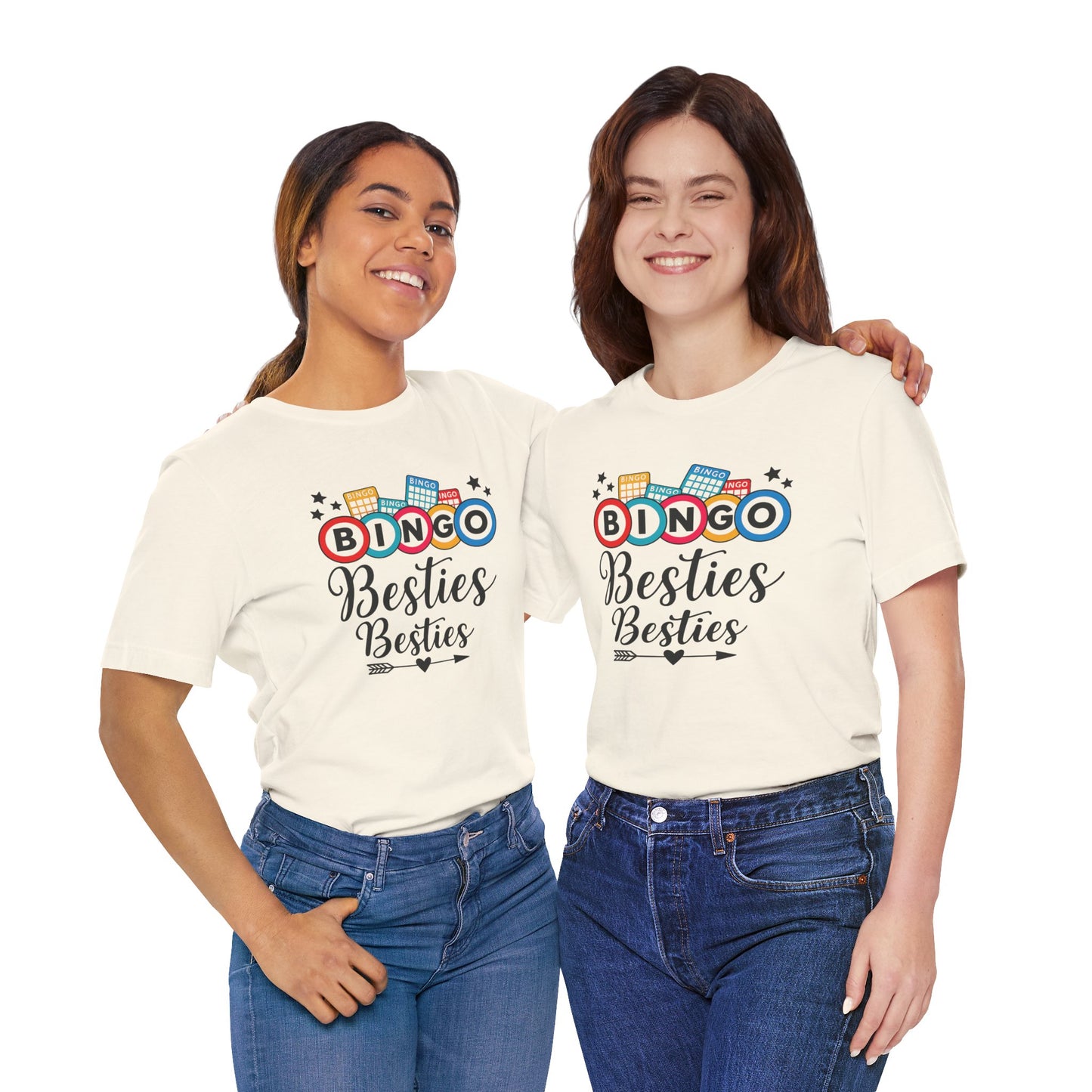 Bingo Besties Tee - Fun Unisex Jersey Short Sleeve Shirt for Game Nights, Friendship Gifts, Birthday Parties, Casual Wear