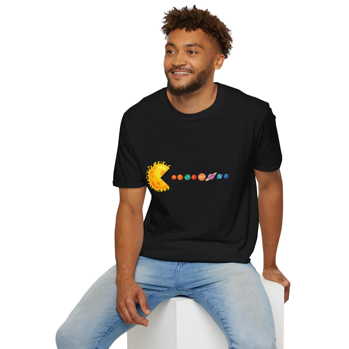 Sunny Universe Graphic T-Shirt, Unisex Softstyle Tee, Cosmic Art Shirt, Gift for Space Lovers, Fun Astrological Tee, Casual Everyday Wear