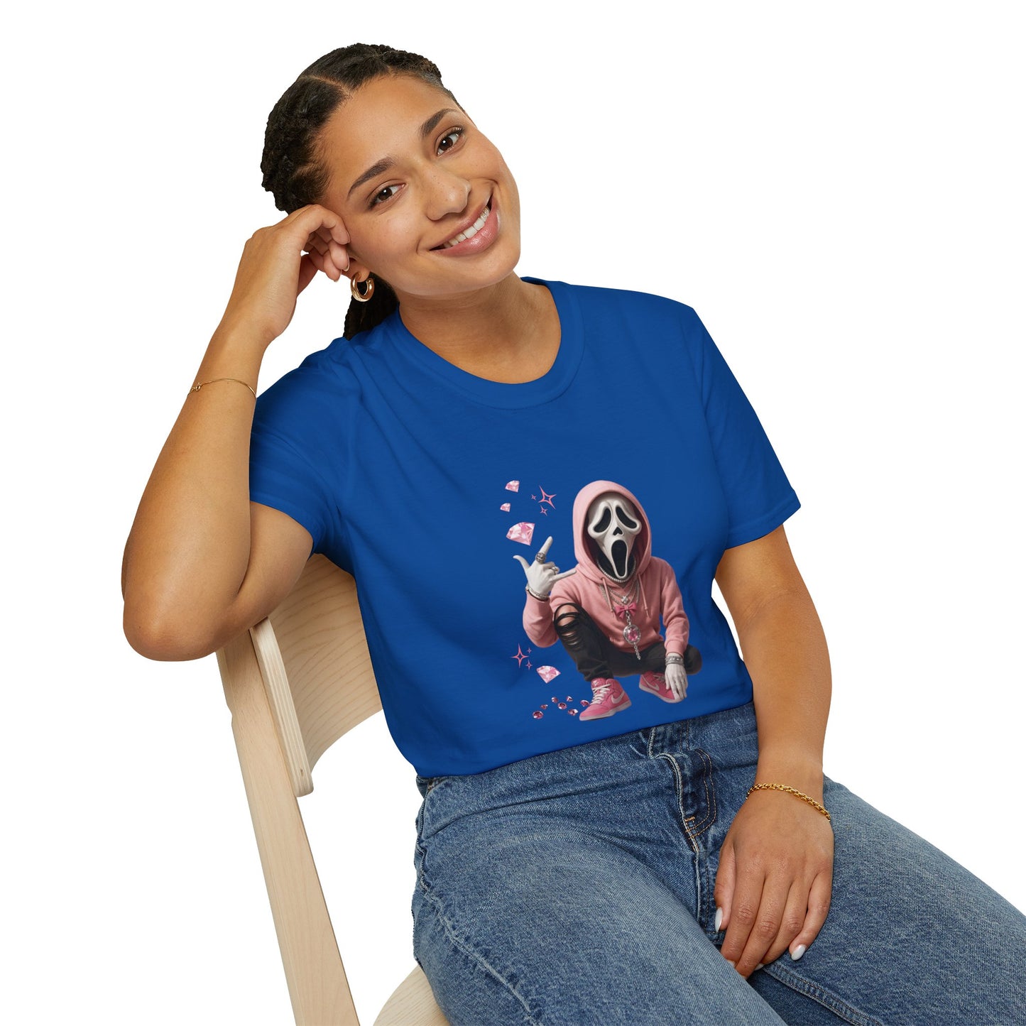 Scream-Inspired Graphic Tee, Unisex Softstyle T-Shirt, Trendy Casual Wear, Halloween Costume Top, Streetwear Apparel