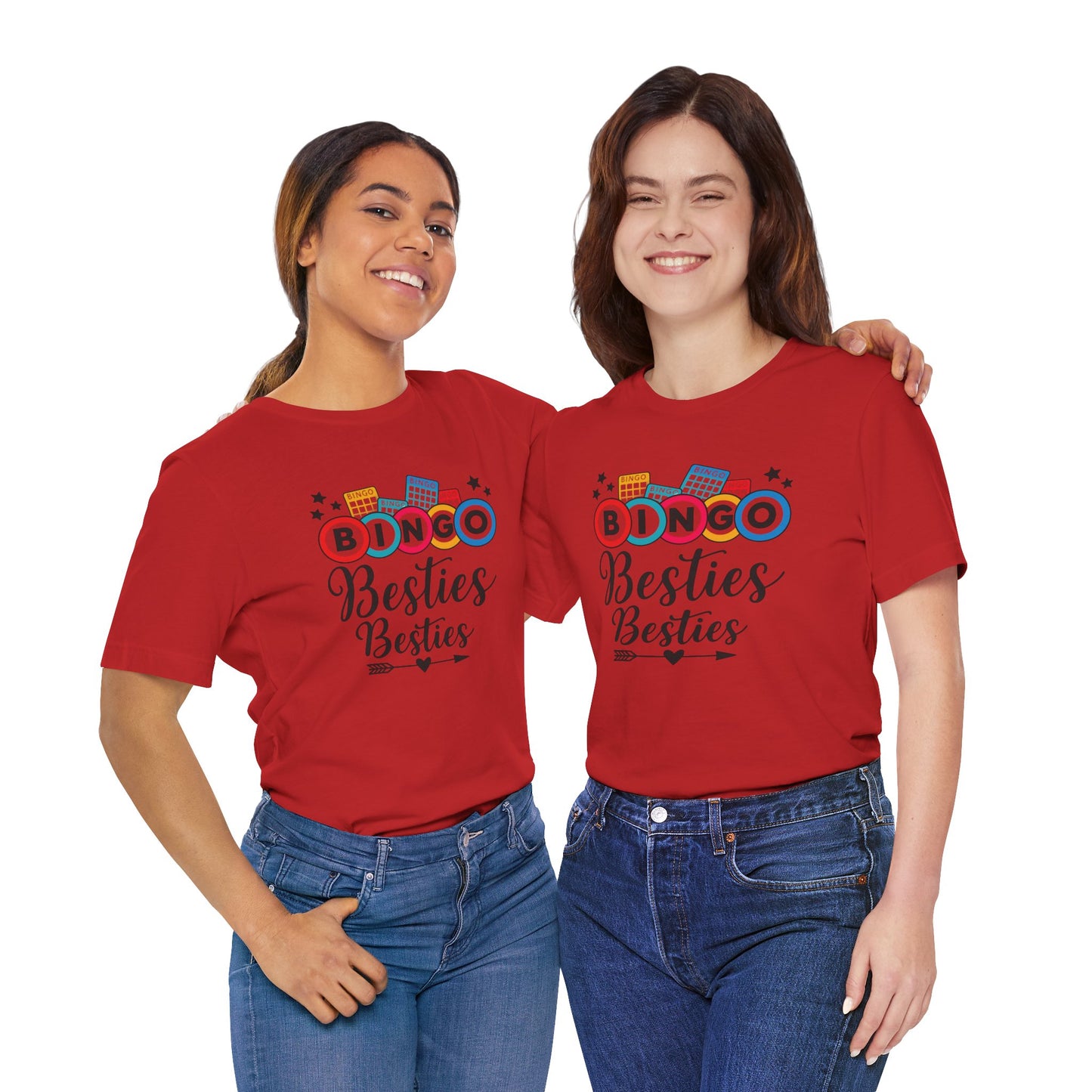 Bingo Besties Tee - Fun Unisex Jersey Short Sleeve Shirt for Game Nights, Friendship Gifts, Birthday Parties, Casual Wear
