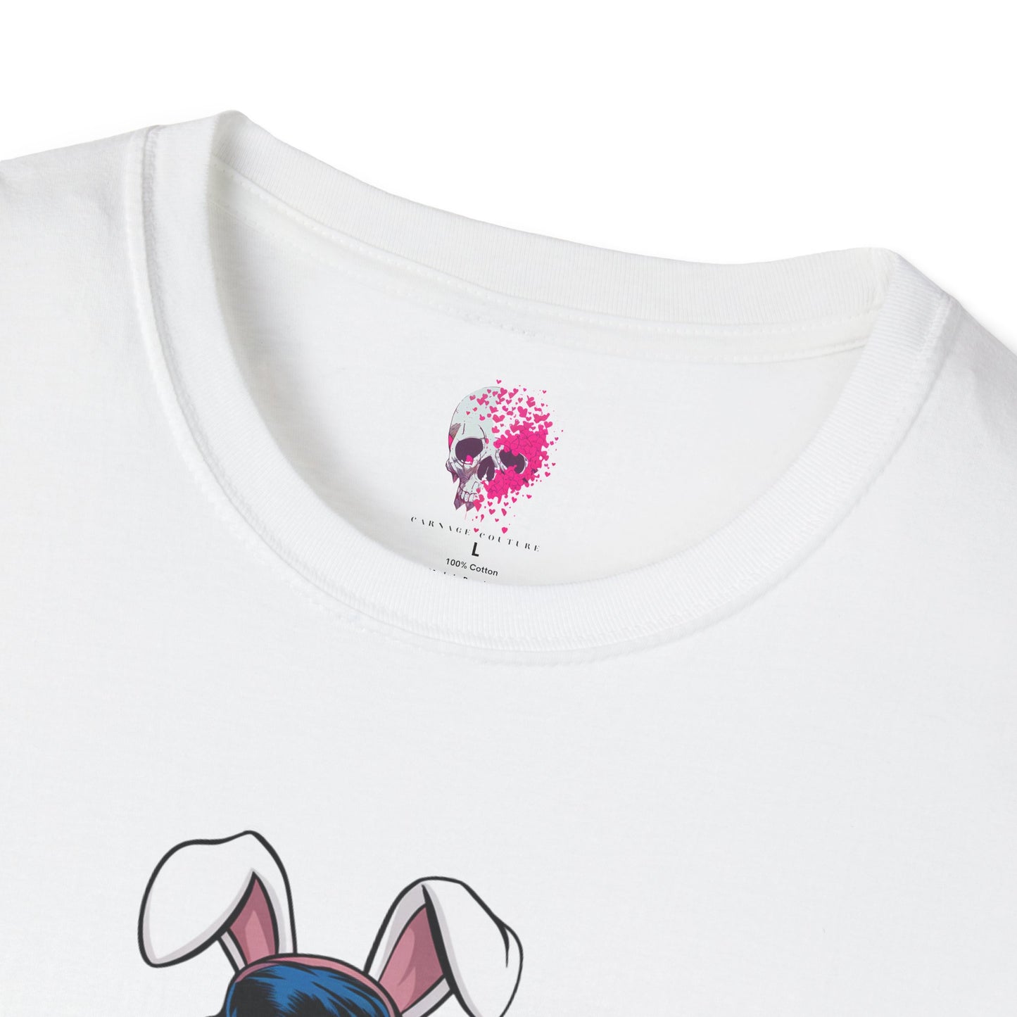 Unisex Graphic T-Shirt, Playful Bunny Design, Casual Wear, Gift for Friends, Fun Birthday Party Shirt, Spring Festival Apparel