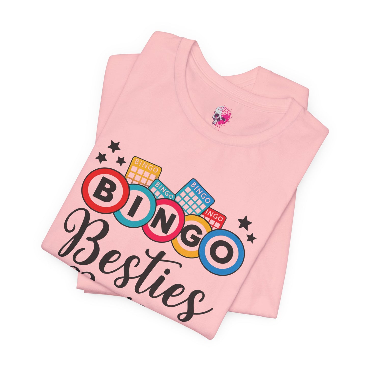 Bingo Besties Tee - Fun Unisex Jersey Short Sleeve Shirt for Game Nights, Friendship Gifts, Birthday Parties, Casual Wear