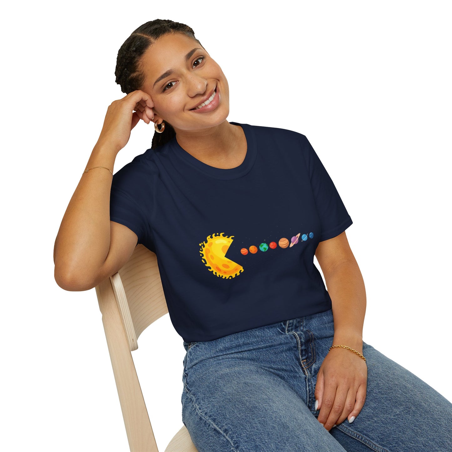 Sunny Universe Graphic T-Shirt, Unisex Softstyle Tee, Cosmic Art Shirt, Gift for Space Lovers, Fun Astrological Tee, Casual Everyday Wear