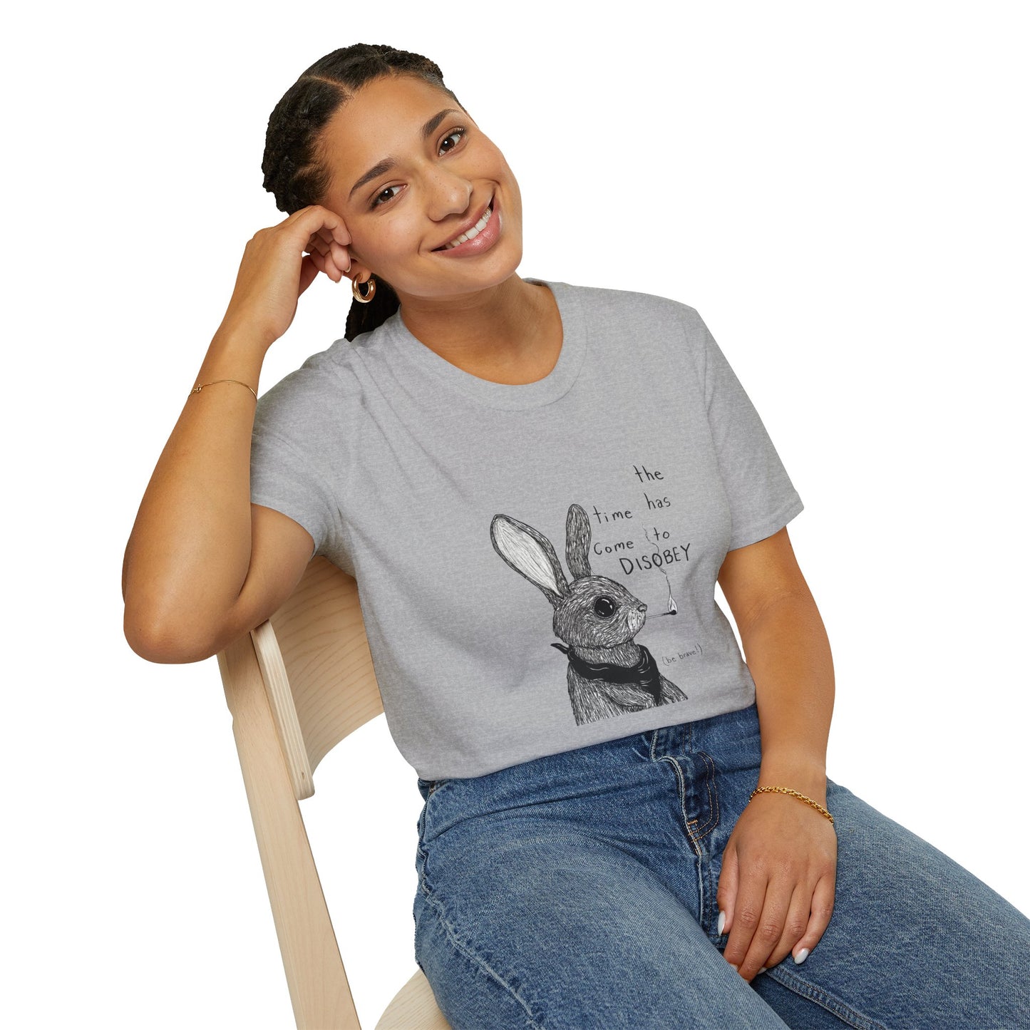 Whimsical Rabbit T-Shirt - The Time Has Come to Disobey, Cute Tee for Animal Lovers, Gift for Birthdays, Casual Wear, Fun Designs