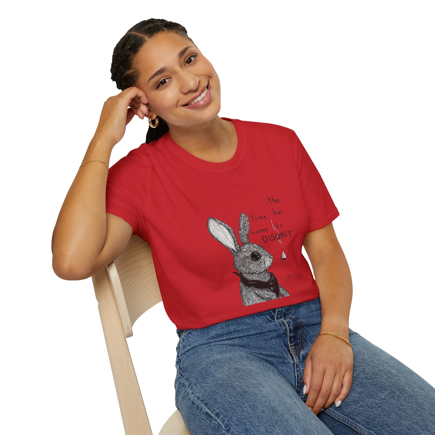 Whimsical Rabbit T-Shirt - The Time Has Come to Disobey, Cute Tee for Animal Lovers, Gift for Birthdays, Casual Wear, Fun Designs