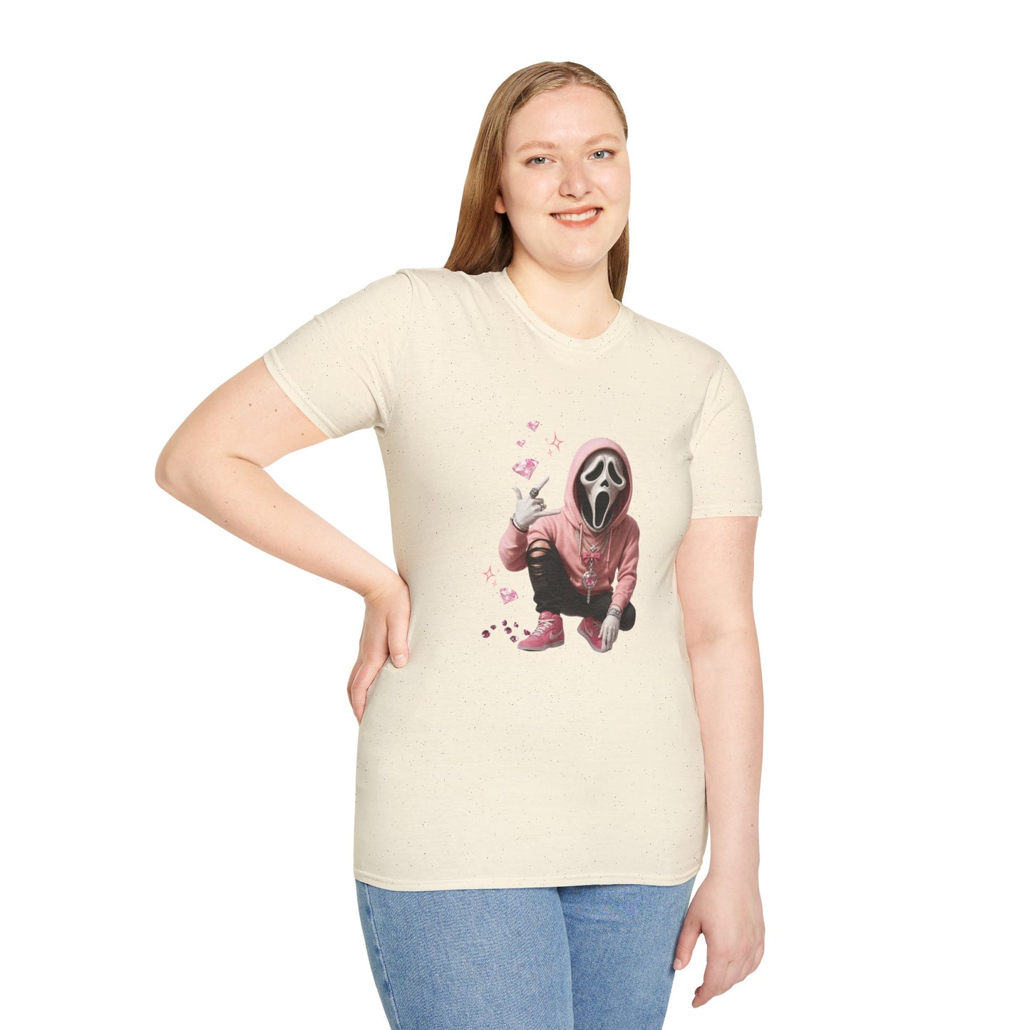 Scream-Inspired Graphic Tee, Unisex Softstyle T-Shirt, Trendy Casual Wear, Halloween Costume Top, Streetwear Apparel