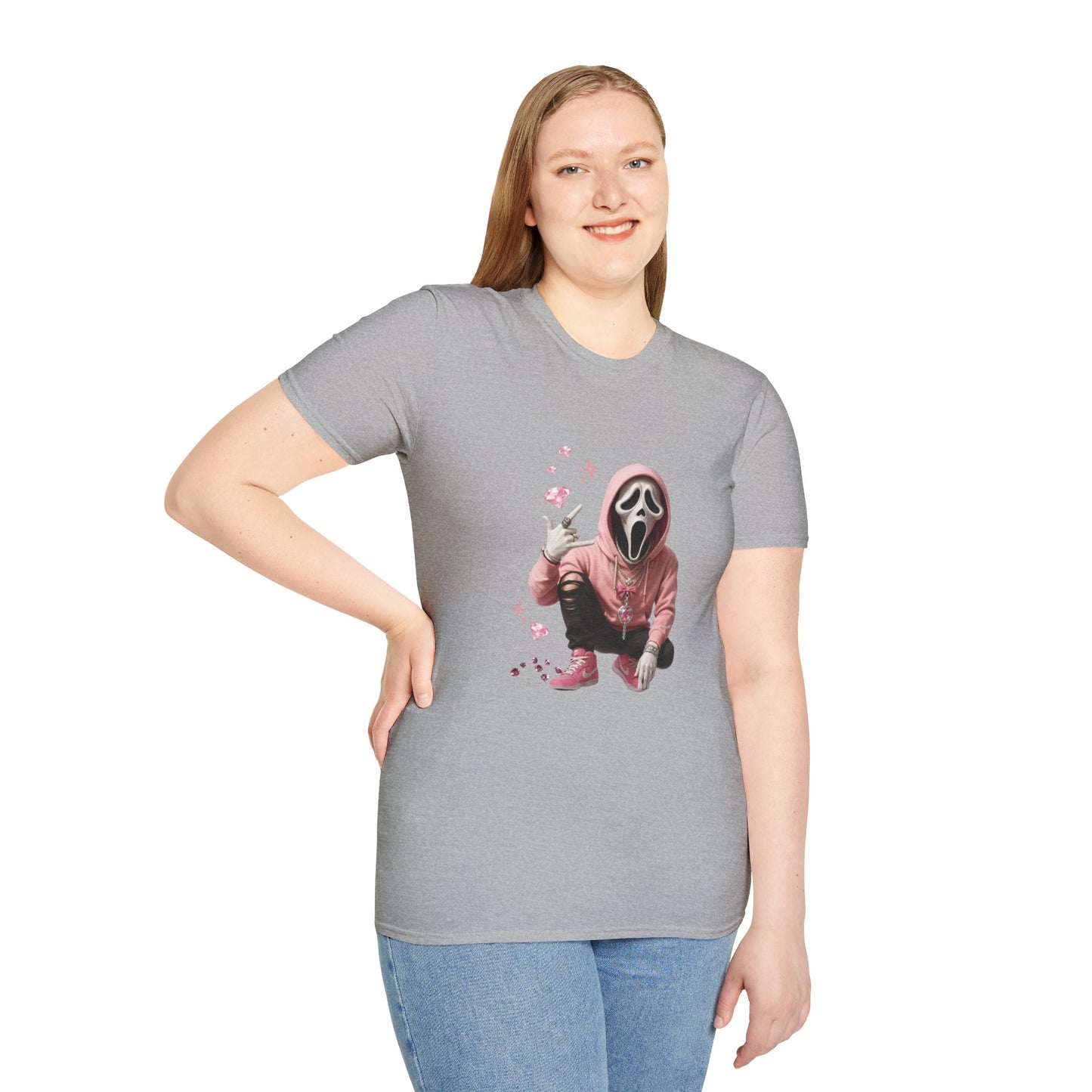 Scream-Inspired Graphic Tee, Unisex Softstyle T-Shirt, Trendy Casual Wear, Halloween Costume Top, Streetwear Apparel