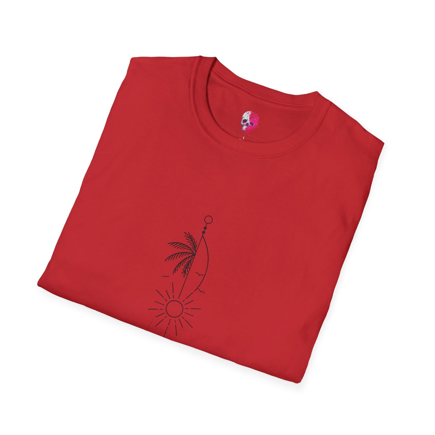 Boho Sun & Palm Unisex Softstyle T-Shirt, Casual Summer Tee, Gift for Nature Lovers, Beachwear, Relaxed Vibes, Eco-Friendly Fashion