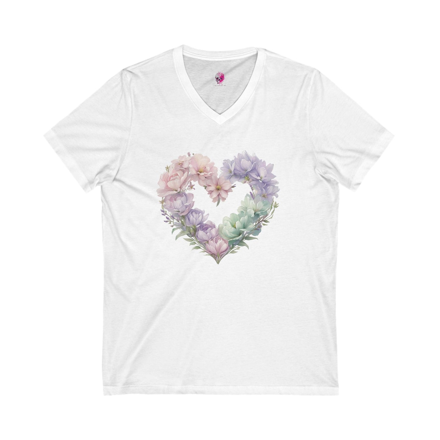 Floral Heart V-Neck Tee, Love Shirt, Gift for Her, Floral Graphic Tee, Spring Fashion, Casual Style