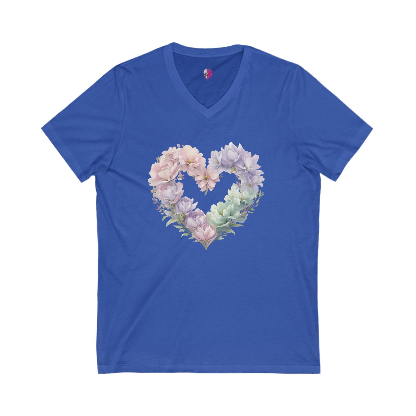 Floral Heart V-Neck Tee, Love Shirt, Gift for Her, Floral Graphic Tee, Spring Fashion, Casual Style