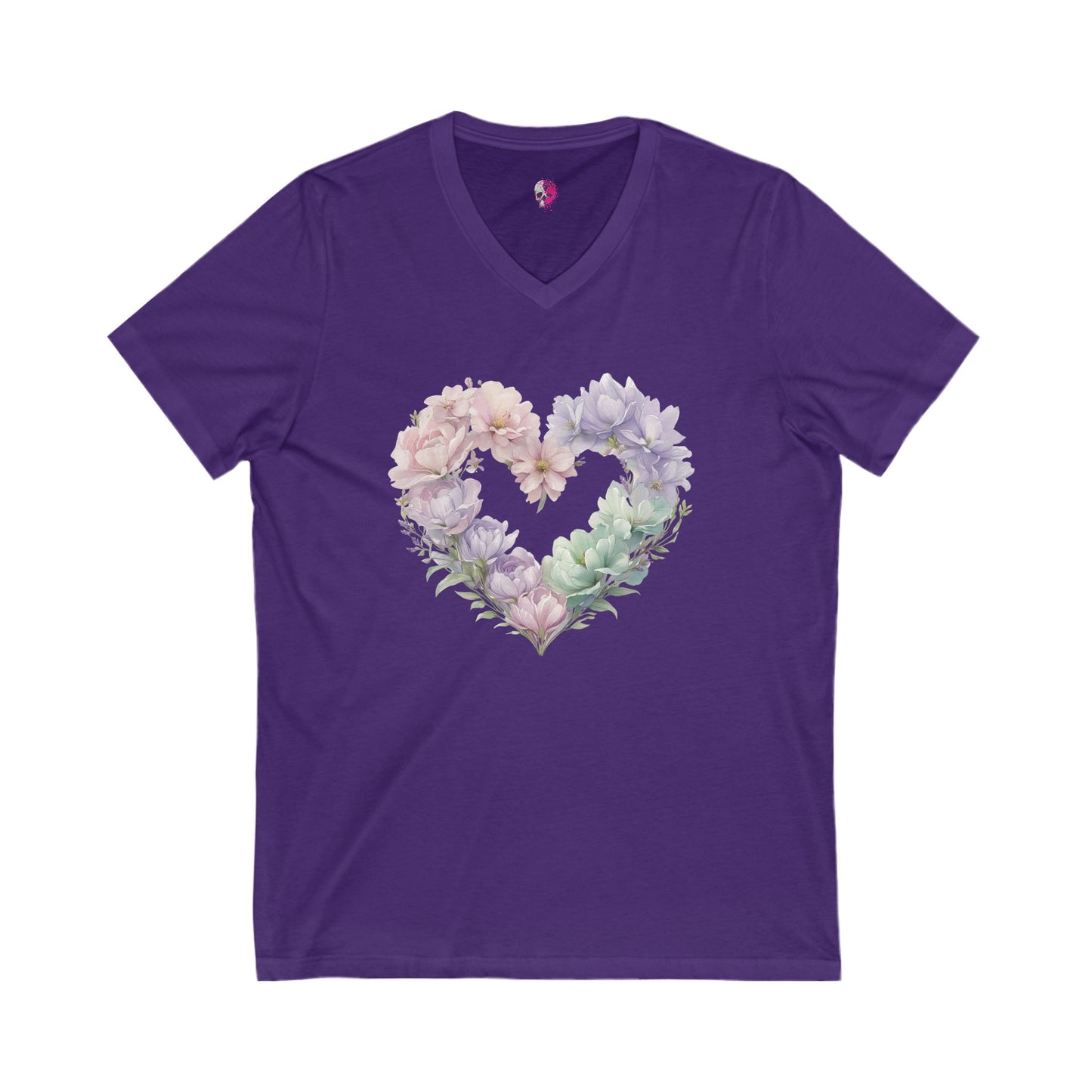 Floral Heart V-Neck Tee, Love Shirt, Gift for Her, Floral Graphic Tee, Spring Fashion, Casual Style