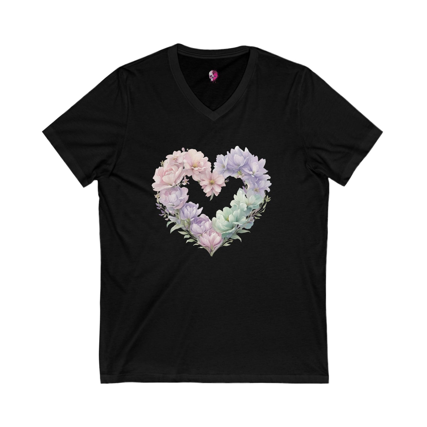 Floral Heart V-Neck Tee, Love Shirt, Gift for Her, Floral Graphic Tee, Spring Fashion, Casual Style