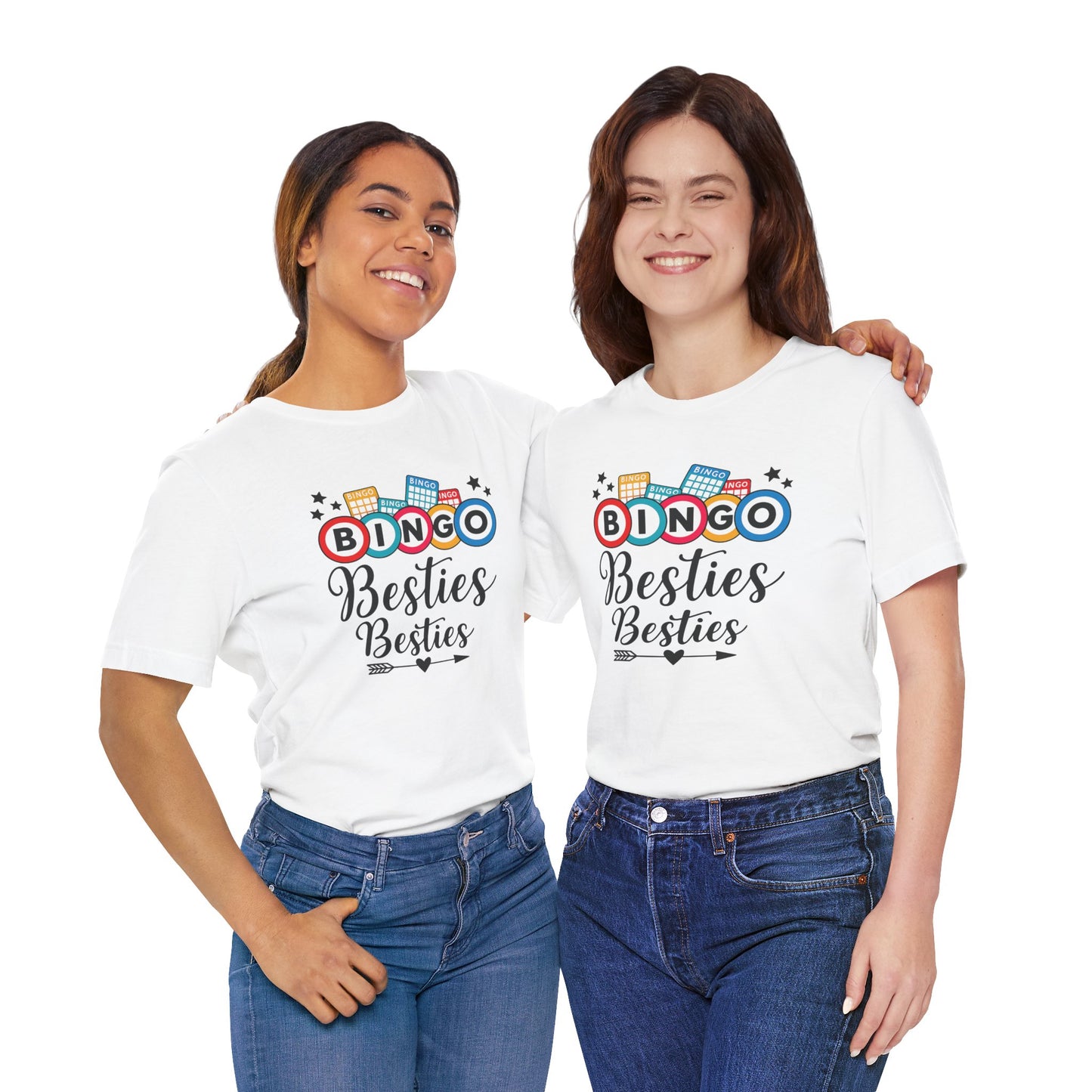 Bingo Besties Tee - Fun Unisex Jersey Short Sleeve Shirt for Game Nights, Friendship Gifts, Birthday Parties, Casual Wear