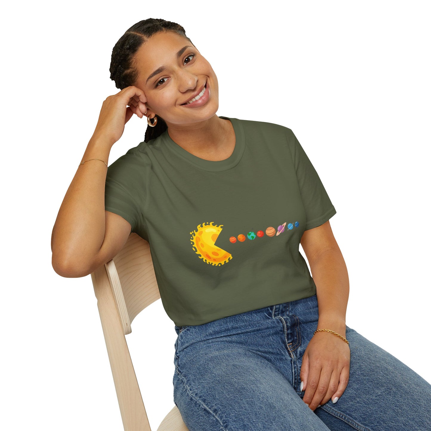 Sunny Universe Graphic T-Shirt, Unisex Softstyle Tee, Cosmic Art Shirt, Gift for Space Lovers, Fun Astrological Tee, Casual Everyday Wear