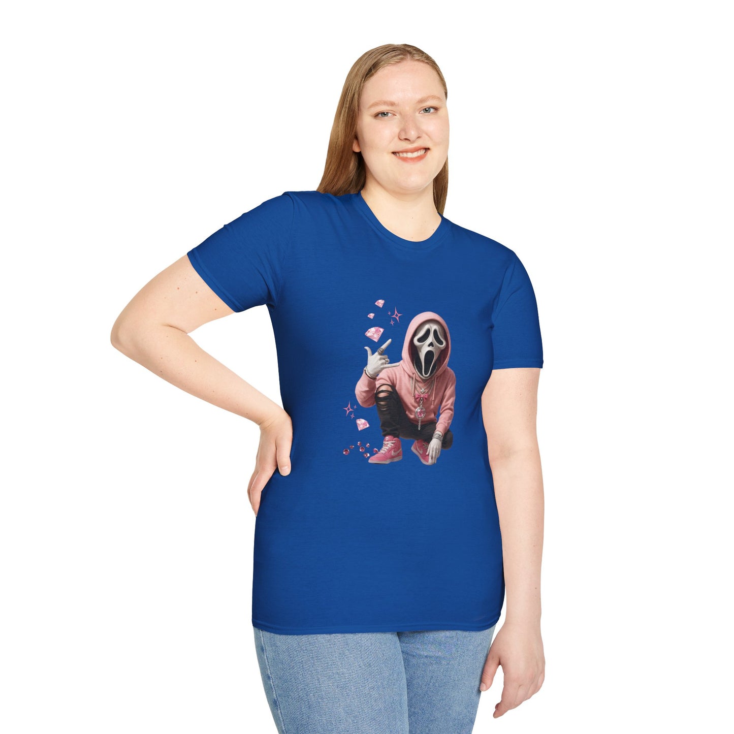 Scream-Inspired Graphic Tee, Unisex Softstyle T-Shirt, Trendy Casual Wear, Halloween Costume Top, Streetwear Apparel