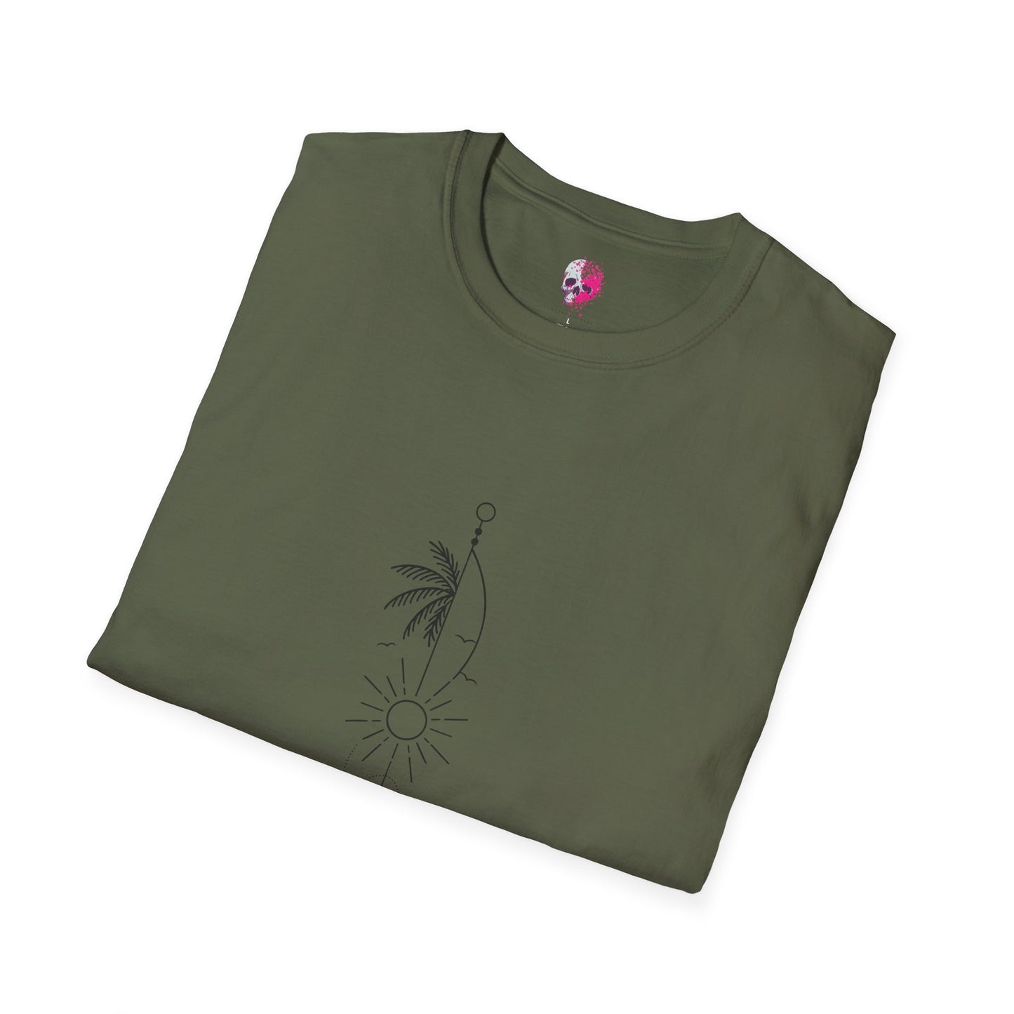 Boho Sun & Palm Unisex Softstyle T-Shirt, Casual Summer Tee, Gift for Nature Lovers, Beachwear, Relaxed Vibes, Eco-Friendly Fashion
