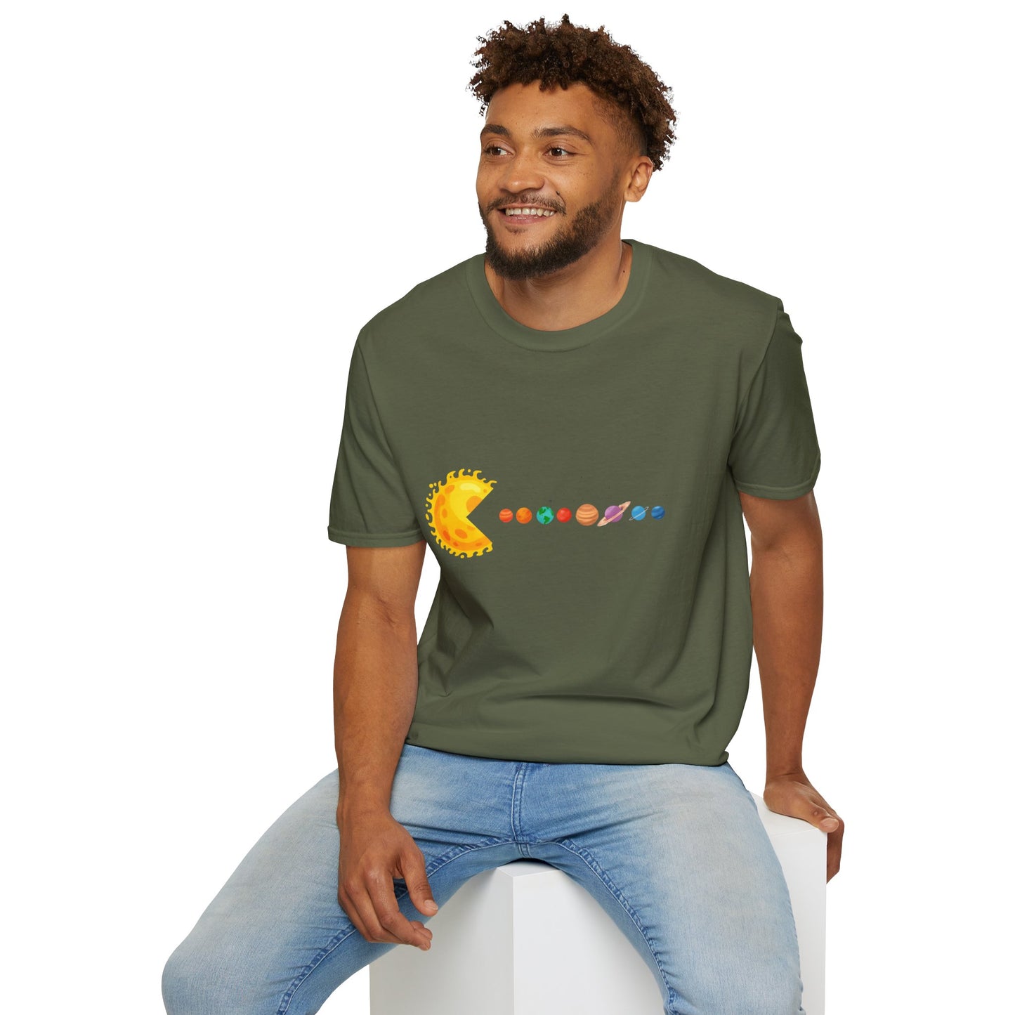 Sunny Universe Graphic T-Shirt, Unisex Softstyle Tee, Cosmic Art Shirt, Gift for Space Lovers, Fun Astrological Tee, Casual Everyday Wear
