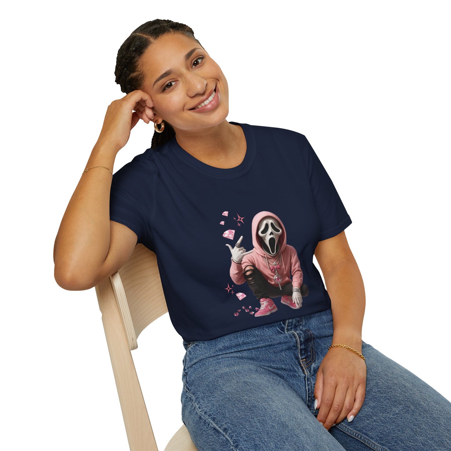 Scream-Inspired Graphic Tee, Unisex Softstyle T-Shirt, Trendy Casual Wear, Halloween Costume Top, Streetwear Apparel