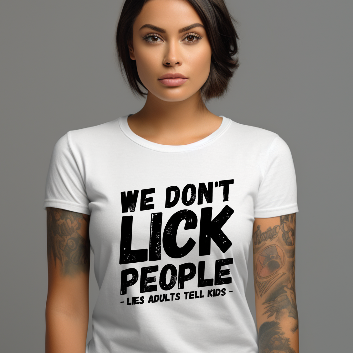 Humorous T-Shirt, WE DON'T LICK PEOPLE - Fun Family Gift, Casual Wear, Birthday T-Shirt, Parenting Humor Tee, Adult Humor Shirt