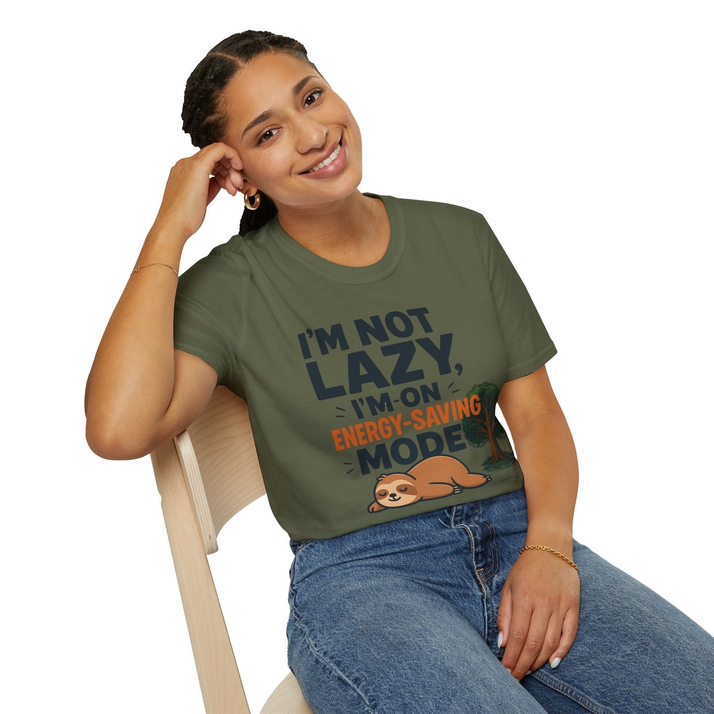 Unisex Energy-Saving Mode T-Shirt, Funny Tee for Sloth Lovers, Gift for Lazy Days, Casual Wear, Perfect for Relaxation