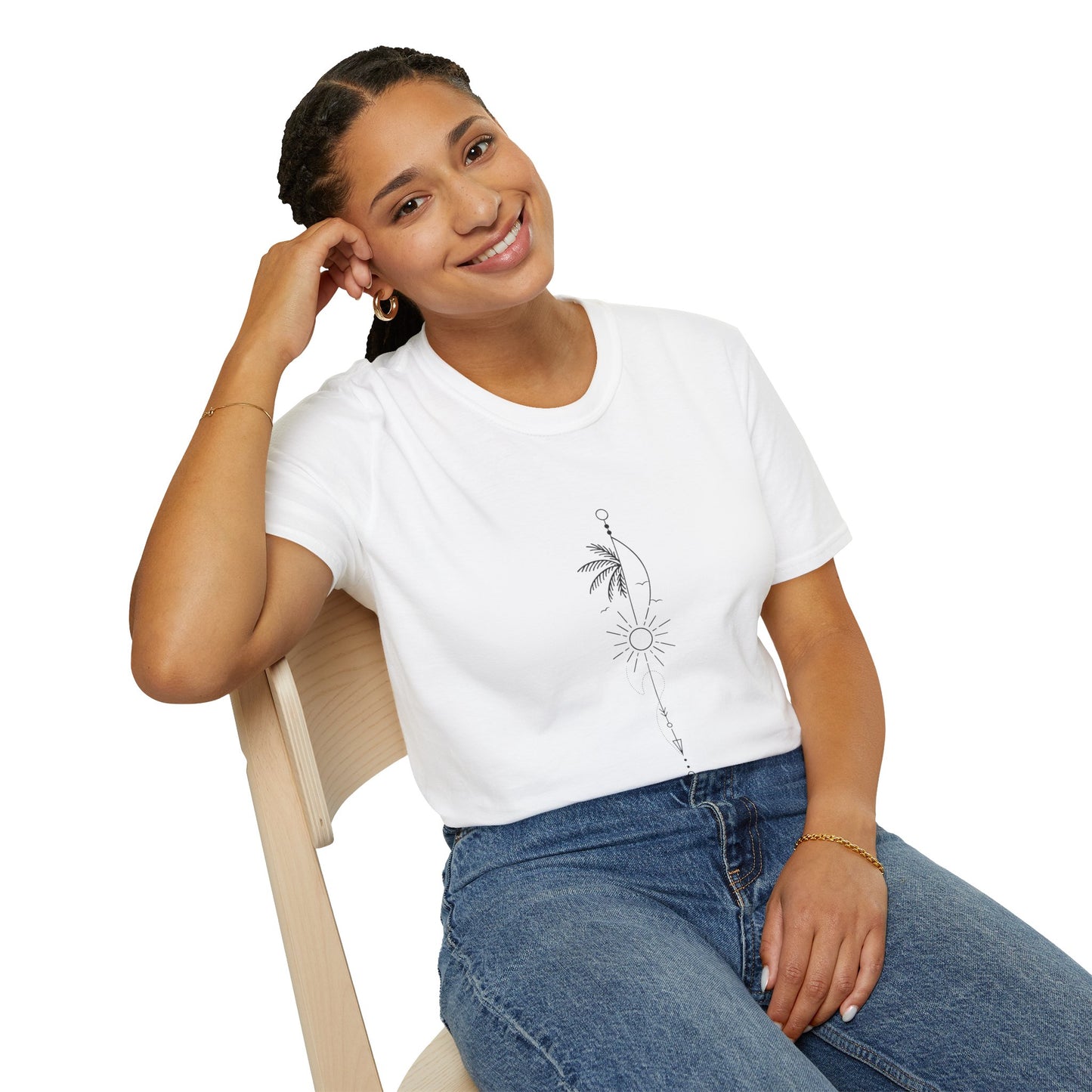 Boho Sun & Palm Unisex Softstyle T-Shirt, Casual Summer Tee, Gift for Nature Lovers, Beachwear, Relaxed Vibes, Eco-Friendly Fashion