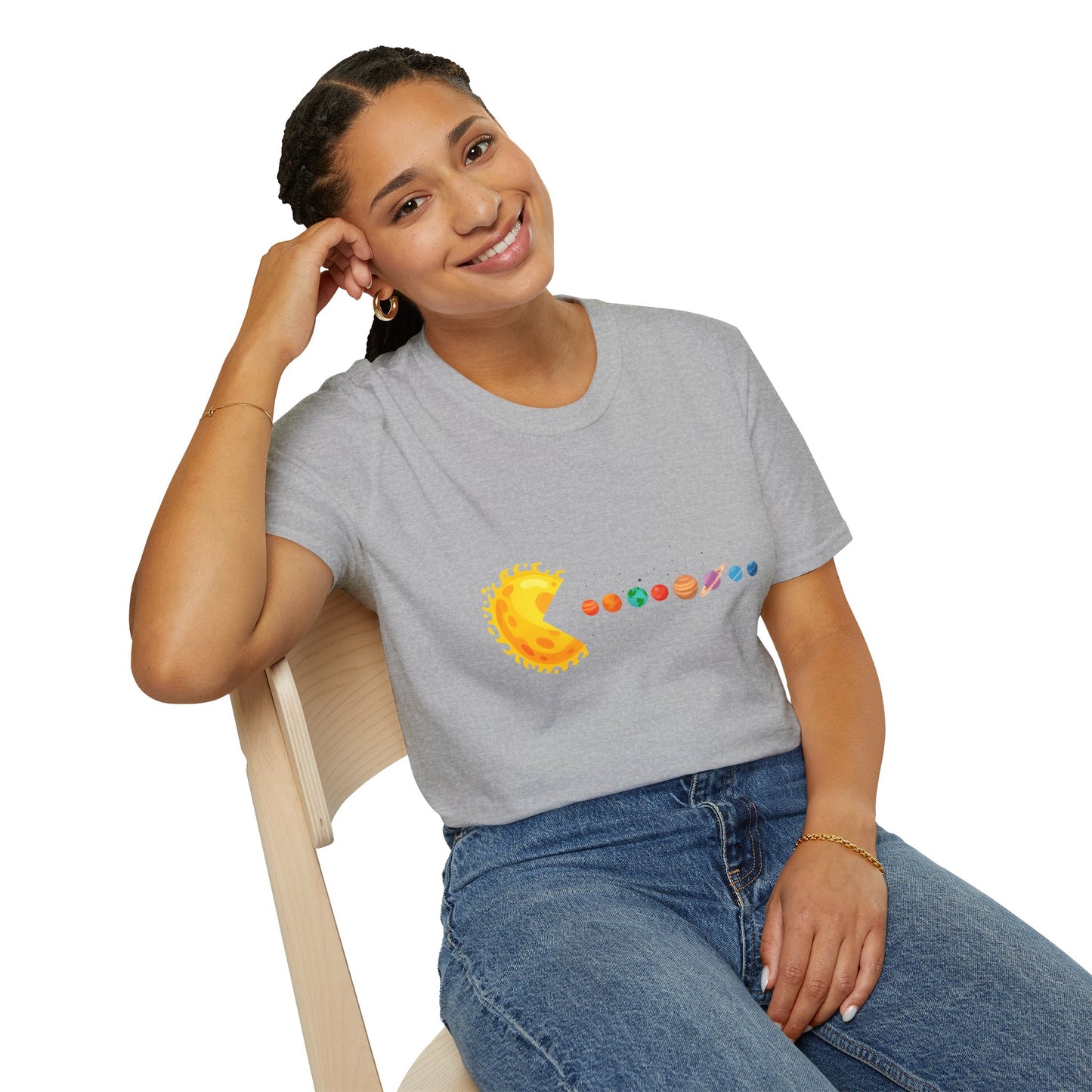 Sunny Universe Graphic T-Shirt, Unisex Softstyle Tee, Cosmic Art Shirt, Gift for Space Lovers, Fun Astrological Tee, Casual Everyday Wear