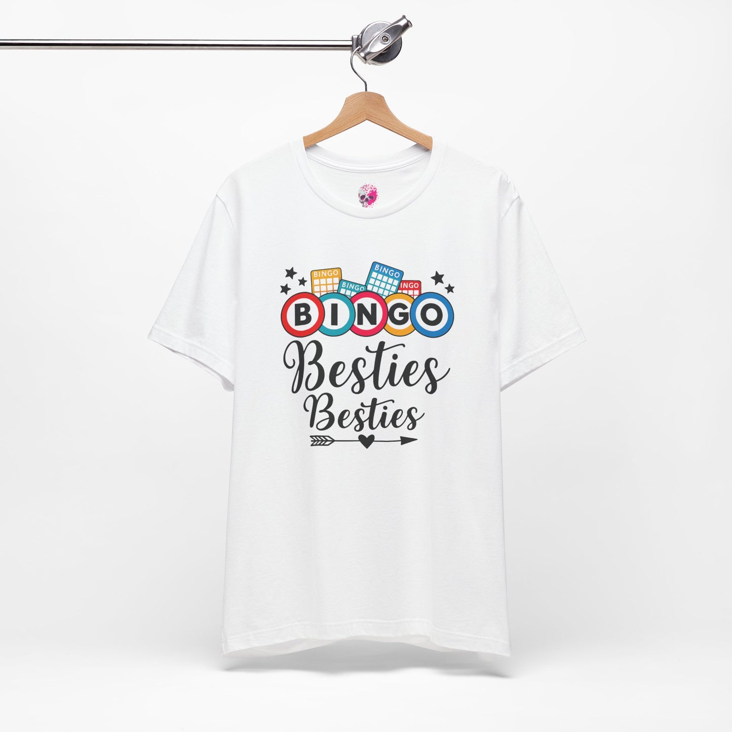 Bingo Besties Tee - Fun Unisex Jersey Short Sleeve Shirt for Game Nights, Friendship Gifts, Birthday Parties, Casual Wear