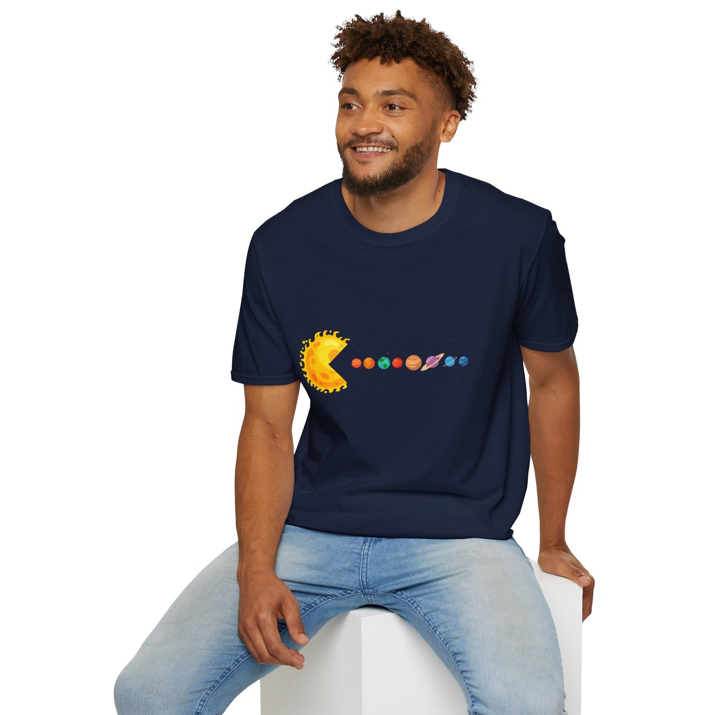 Sunny Universe Graphic T-Shirt, Unisex Softstyle Tee, Cosmic Art Shirt, Gift for Space Lovers, Fun Astrological Tee, Casual Everyday Wear