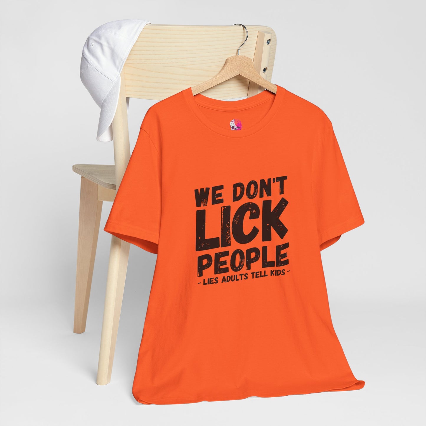 Humorous T-Shirt, WE DON'T LICK PEOPLE - Fun Family Gift, Casual Wear, Birthday T-Shirt, Parenting Humor Tee, Adult Humor Shirt