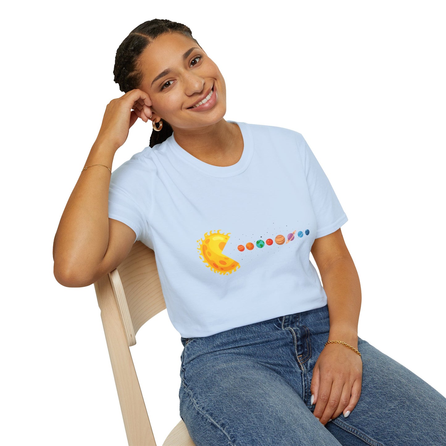 Sunny Universe Graphic T-Shirt, Unisex Softstyle Tee, Cosmic Art Shirt, Gift for Space Lovers, Fun Astrological Tee, Casual Everyday Wear
