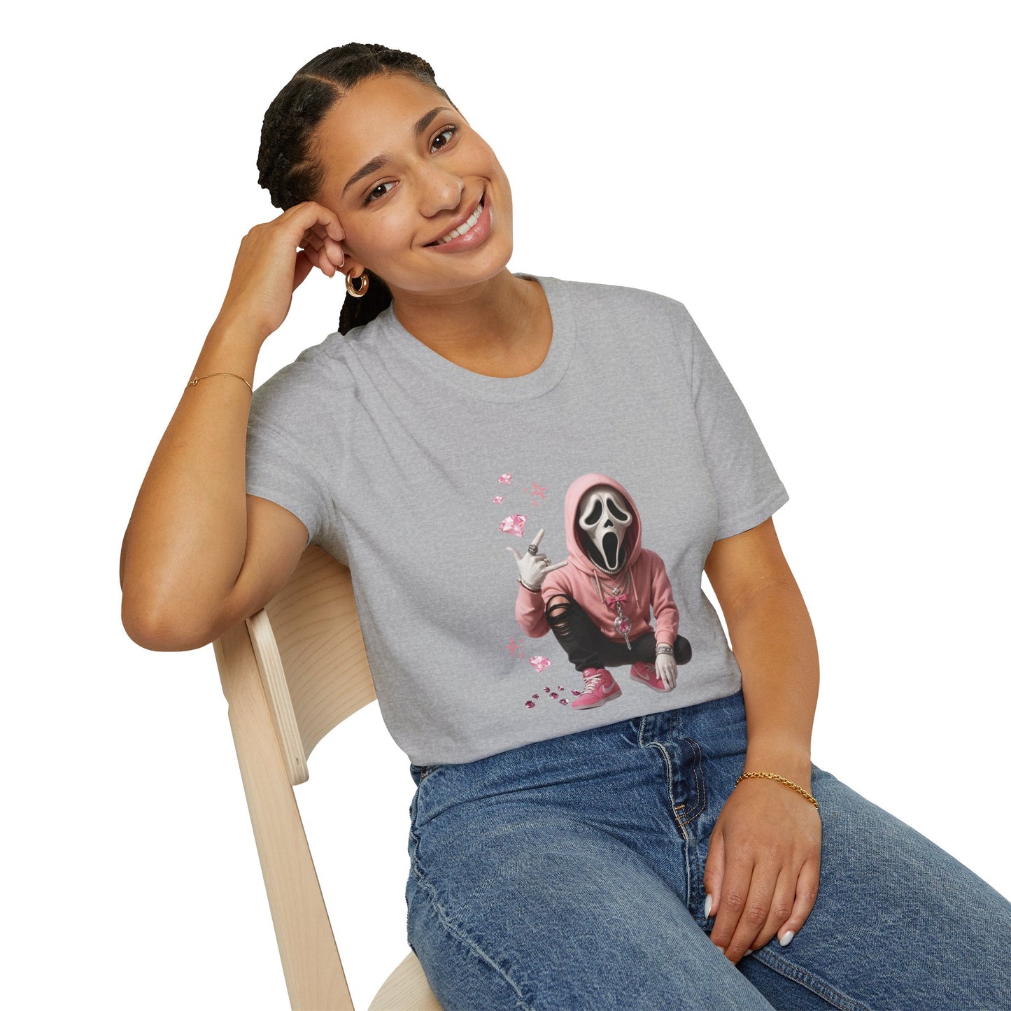 Scream-Inspired Graphic Tee, Unisex Softstyle T-Shirt, Trendy Casual Wear, Halloween Costume Top, Streetwear Apparel