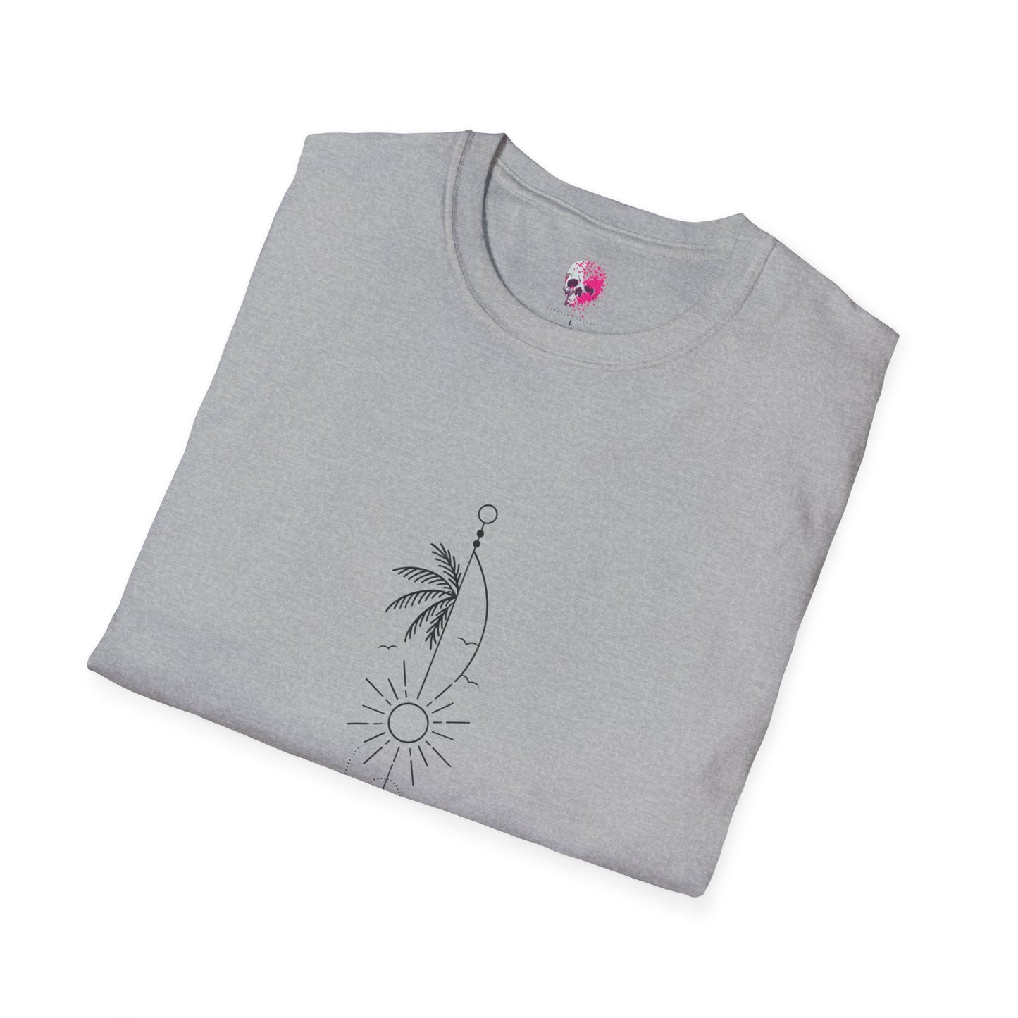 Boho Sun & Palm Unisex Softstyle T-Shirt, Casual Summer Tee, Gift for Nature Lovers, Beachwear, Relaxed Vibes, Eco-Friendly Fashion
