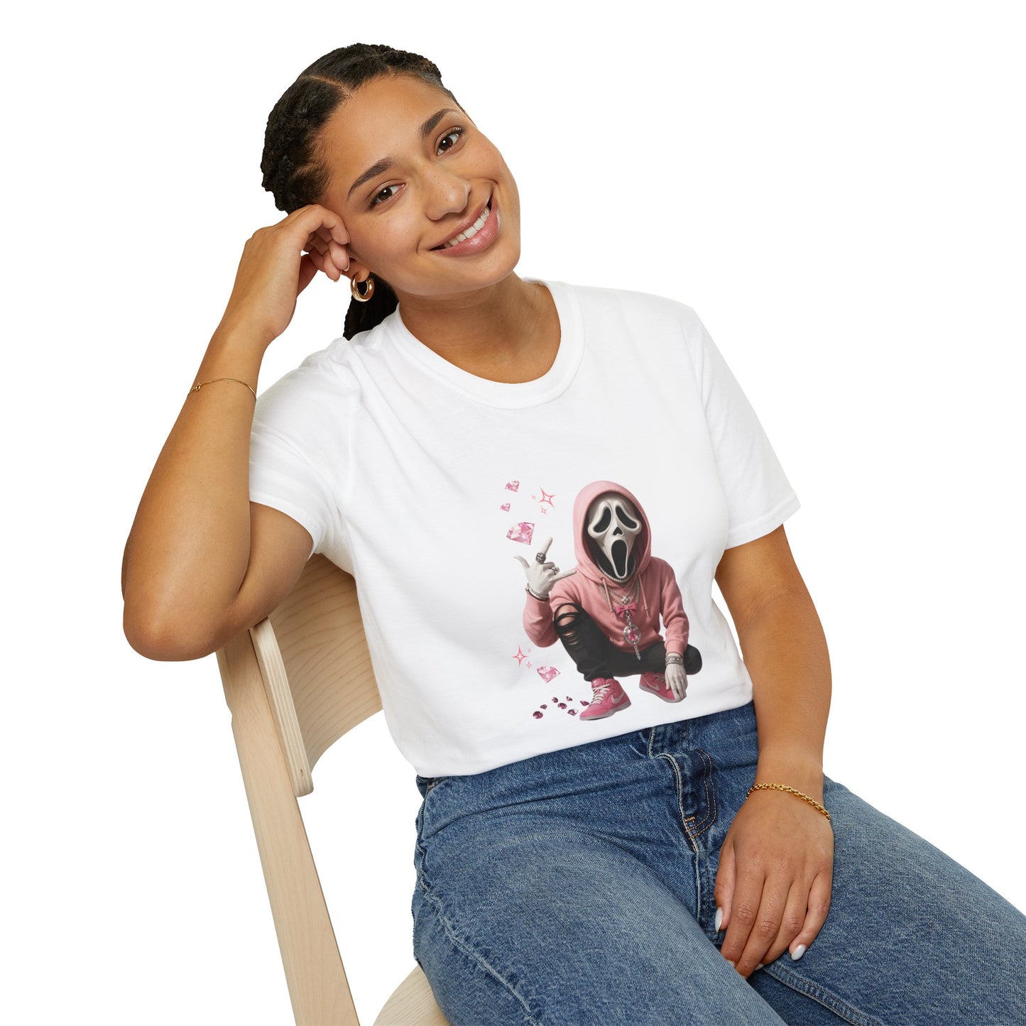 Scream-Inspired Graphic Tee, Unisex Softstyle T-Shirt, Trendy Casual Wear, Halloween Costume Top, Streetwear Apparel