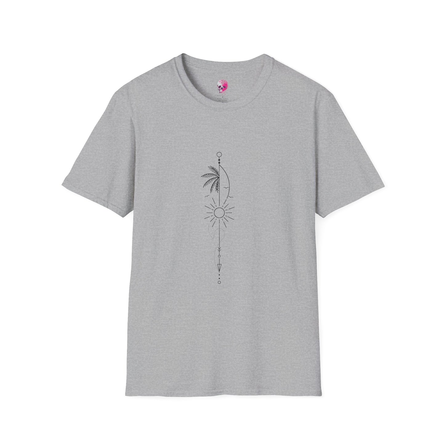 Boho Sun & Palm Unisex Softstyle T-Shirt, Casual Summer Tee, Gift for Nature Lovers, Beachwear, Relaxed Vibes, Eco-Friendly Fashion