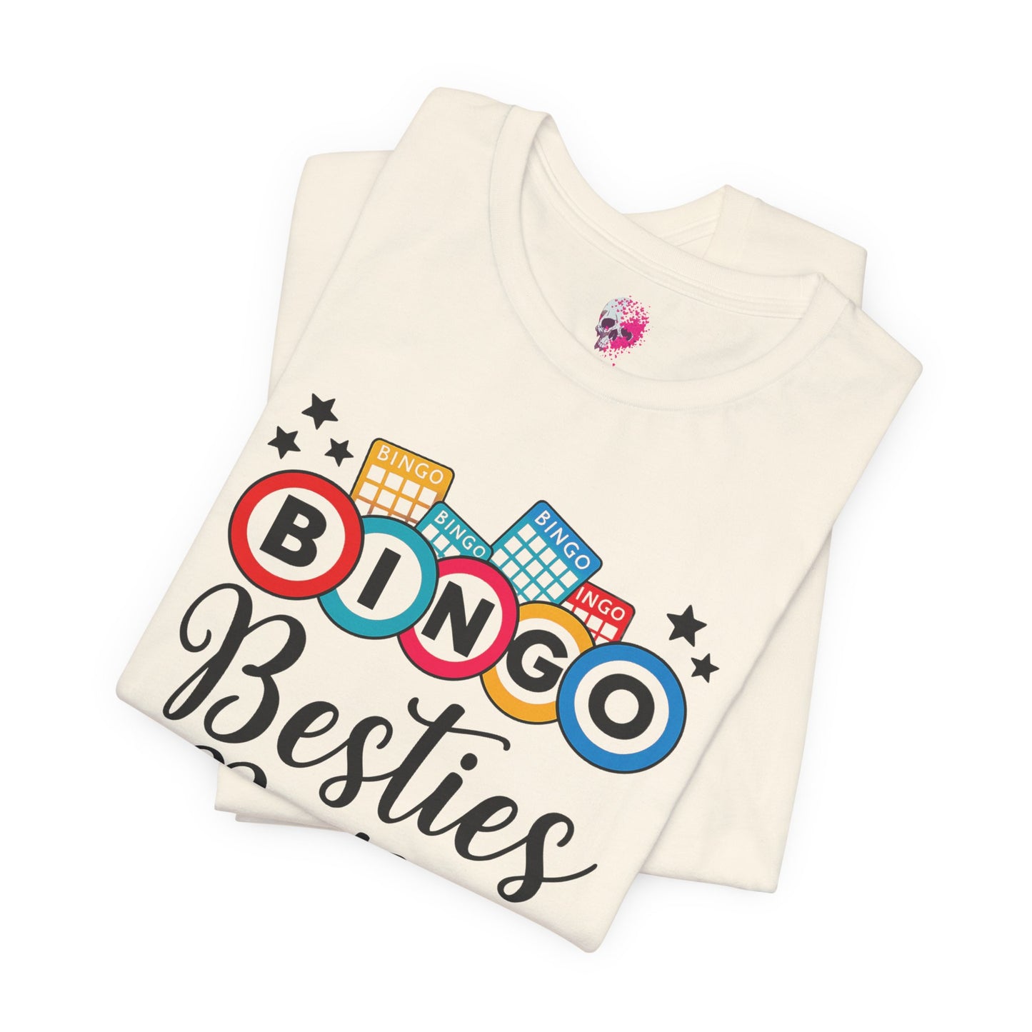 Bingo Besties Tee - Fun Unisex Jersey Short Sleeve Shirt for Game Nights, Friendship Gifts, Birthday Parties, Casual Wear