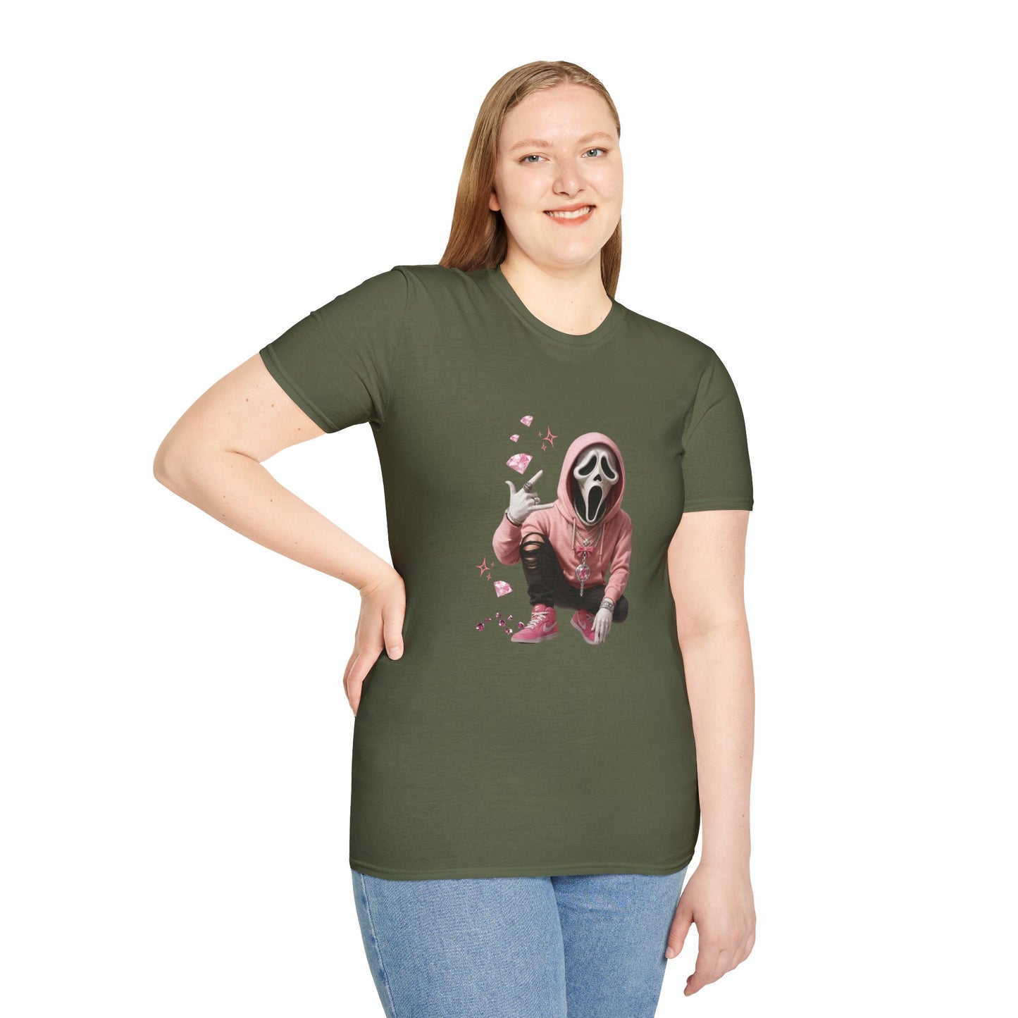 Scream-Inspired Graphic Tee, Unisex Softstyle T-Shirt, Trendy Casual Wear, Halloween Costume Top, Streetwear Apparel