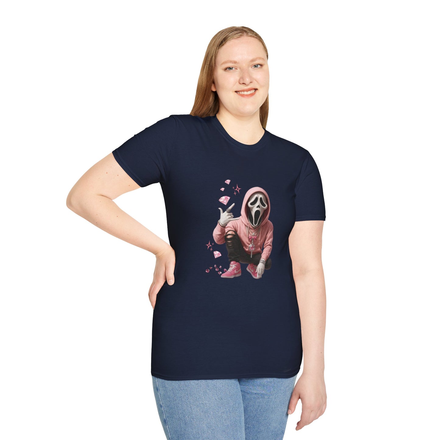 Scream-Inspired Graphic Tee, Unisex Softstyle T-Shirt, Trendy Casual Wear, Halloween Costume Top, Streetwear Apparel