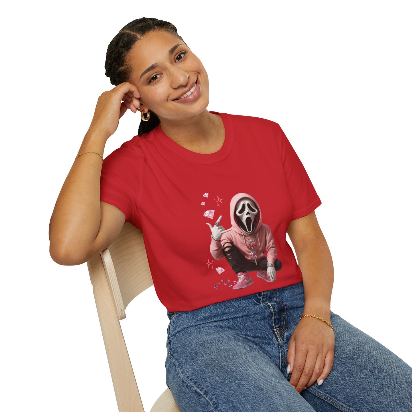 Scream-Inspired Graphic Tee, Unisex Softstyle T-Shirt, Trendy Casual Wear, Halloween Costume Top, Streetwear Apparel