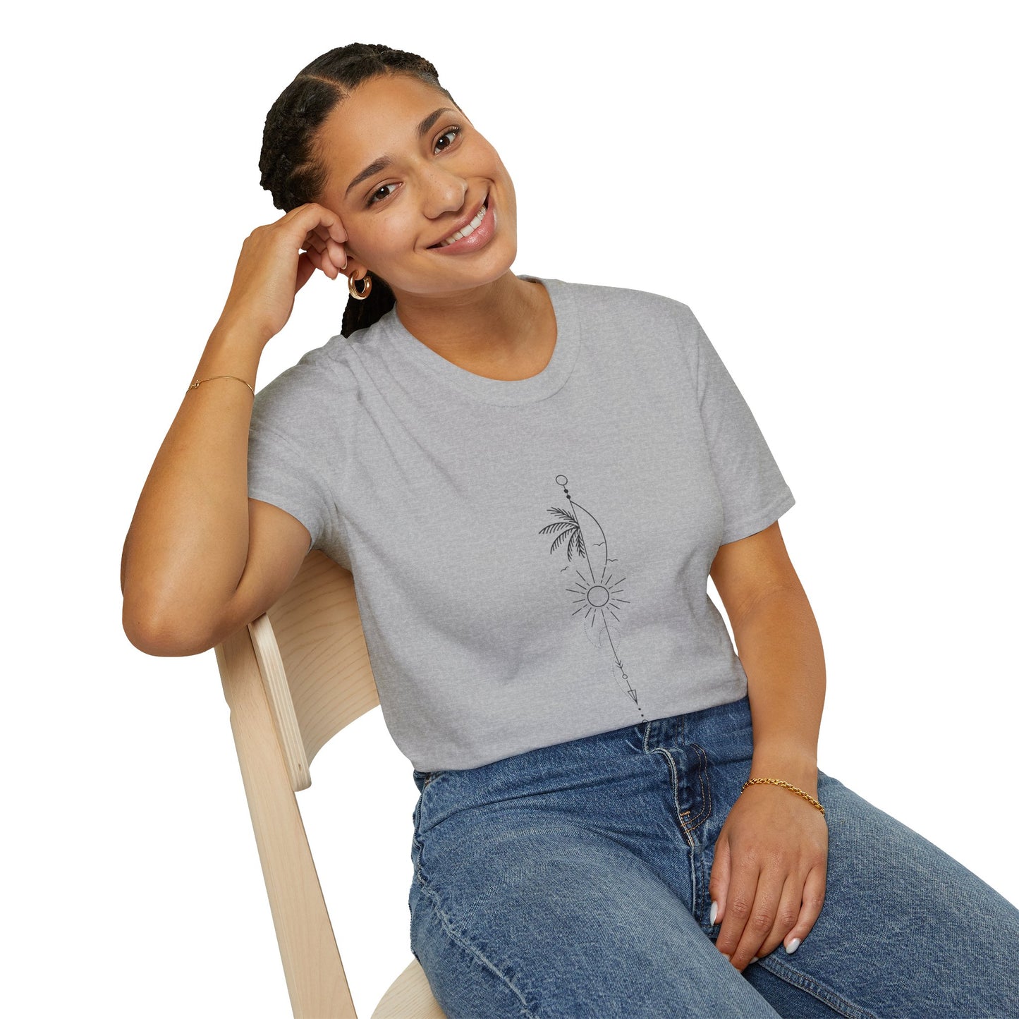 Boho Sun & Palm Unisex Softstyle T-Shirt, Casual Summer Tee, Gift for Nature Lovers, Beachwear, Relaxed Vibes, Eco-Friendly Fashion