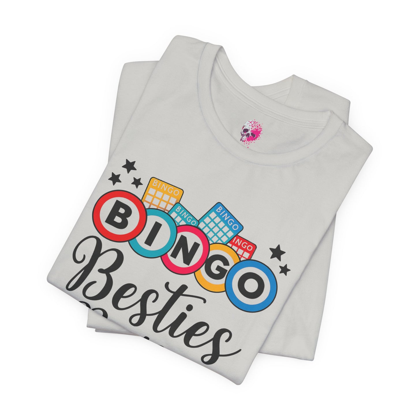 Bingo Besties Tee - Fun Unisex Jersey Short Sleeve Shirt for Game Nights, Friendship Gifts, Birthday Parties, Casual Wear
