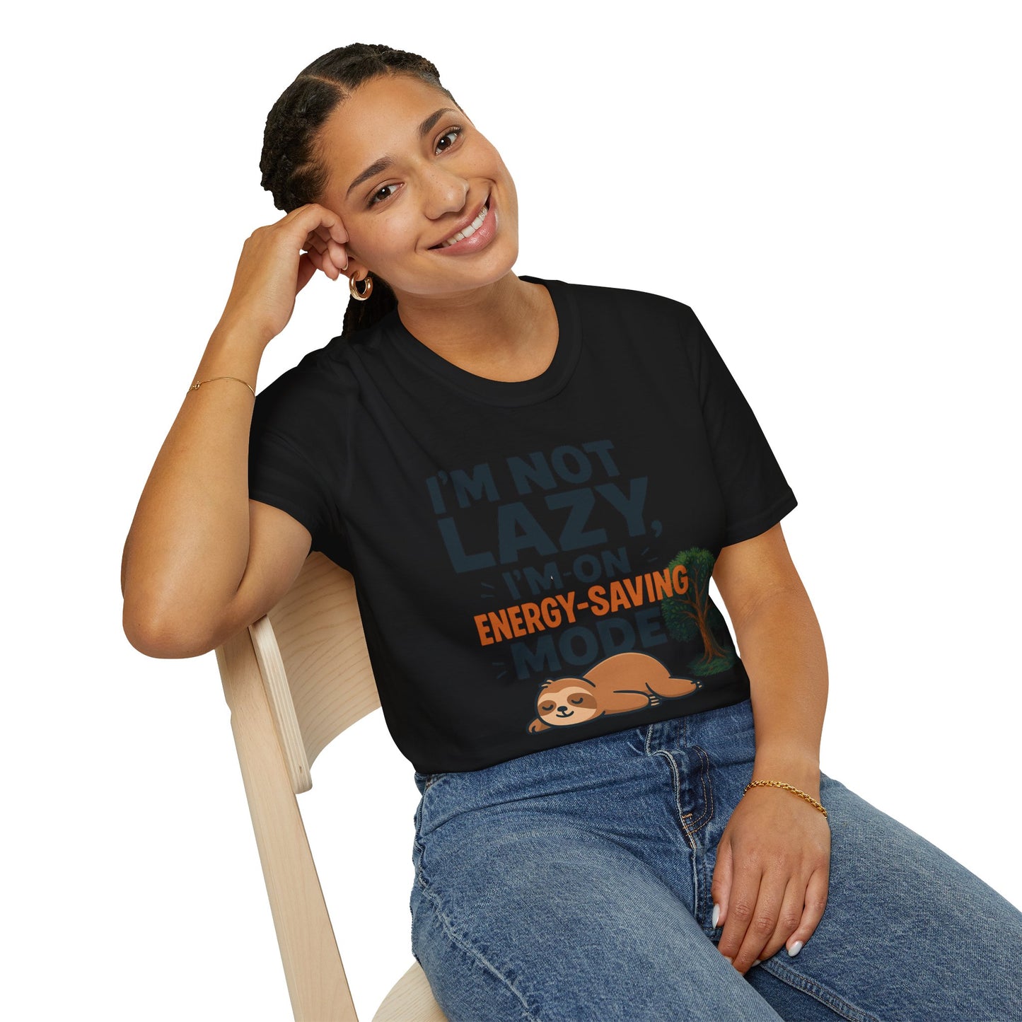 Unisex Energy-Saving Mode T-Shirt, Funny Tee for Sloth Lovers, Gift for Lazy Days, Casual Wear, Perfect for Relaxation