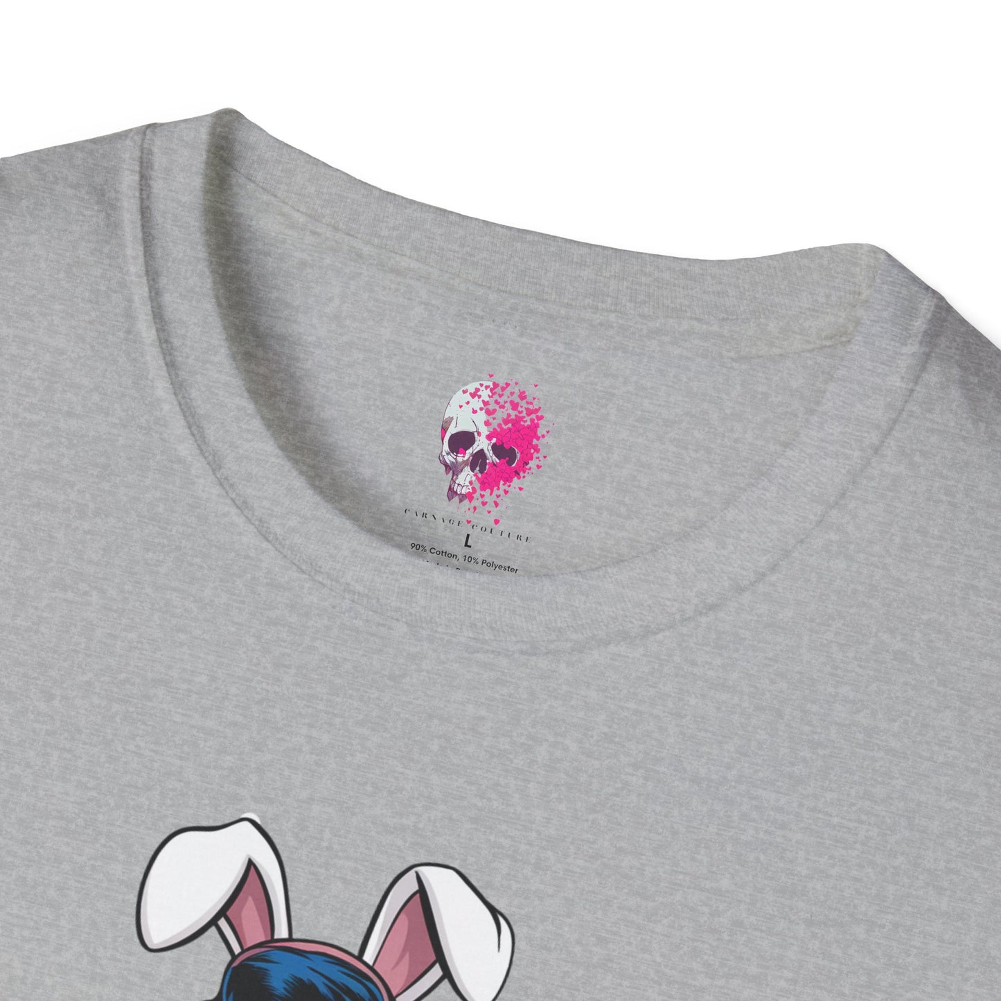 Unisex Graphic T-Shirt, Playful Bunny Design, Casual Wear, Gift for Friends, Fun Birthday Party Shirt, Spring Festival Apparel