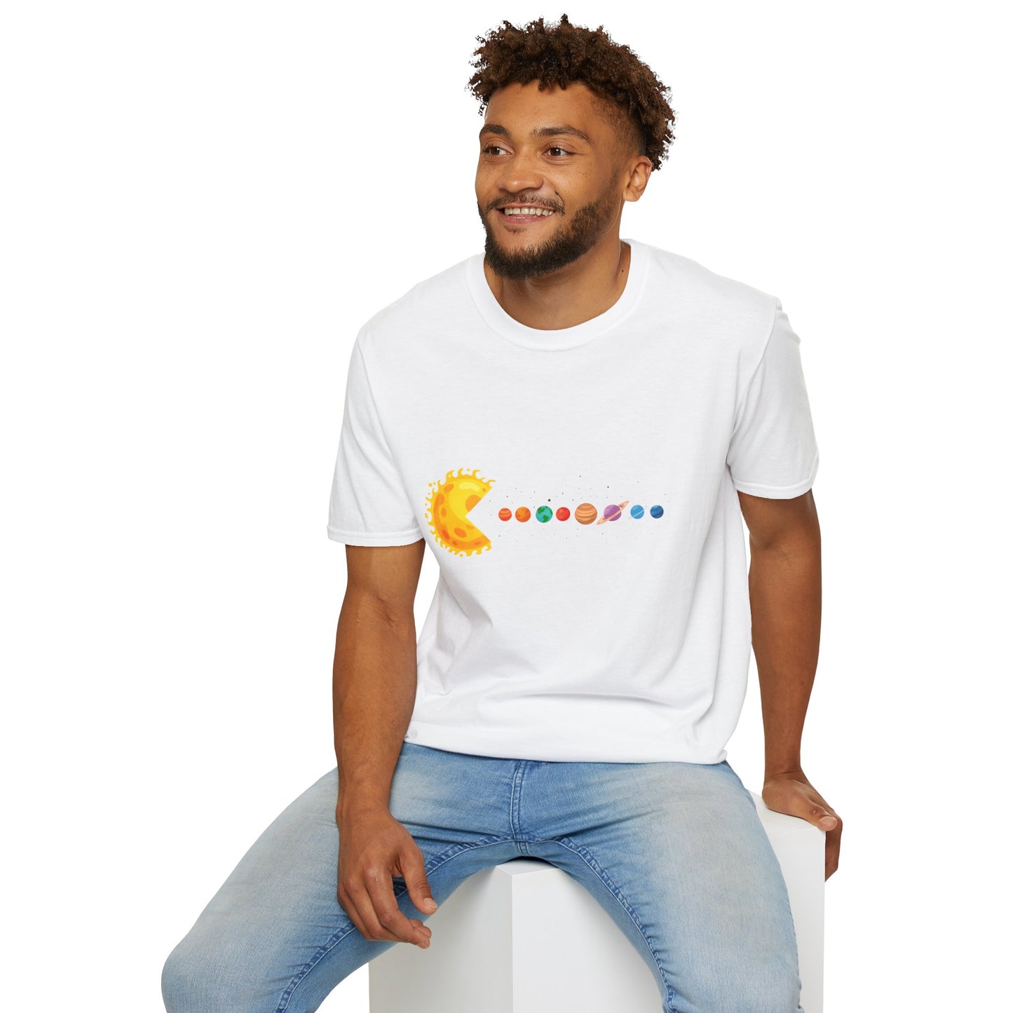 Sunny Universe Graphic T-Shirt, Unisex Softstyle Tee, Cosmic Art Shirt, Gift for Space Lovers, Fun Astrological Tee, Casual Everyday Wear